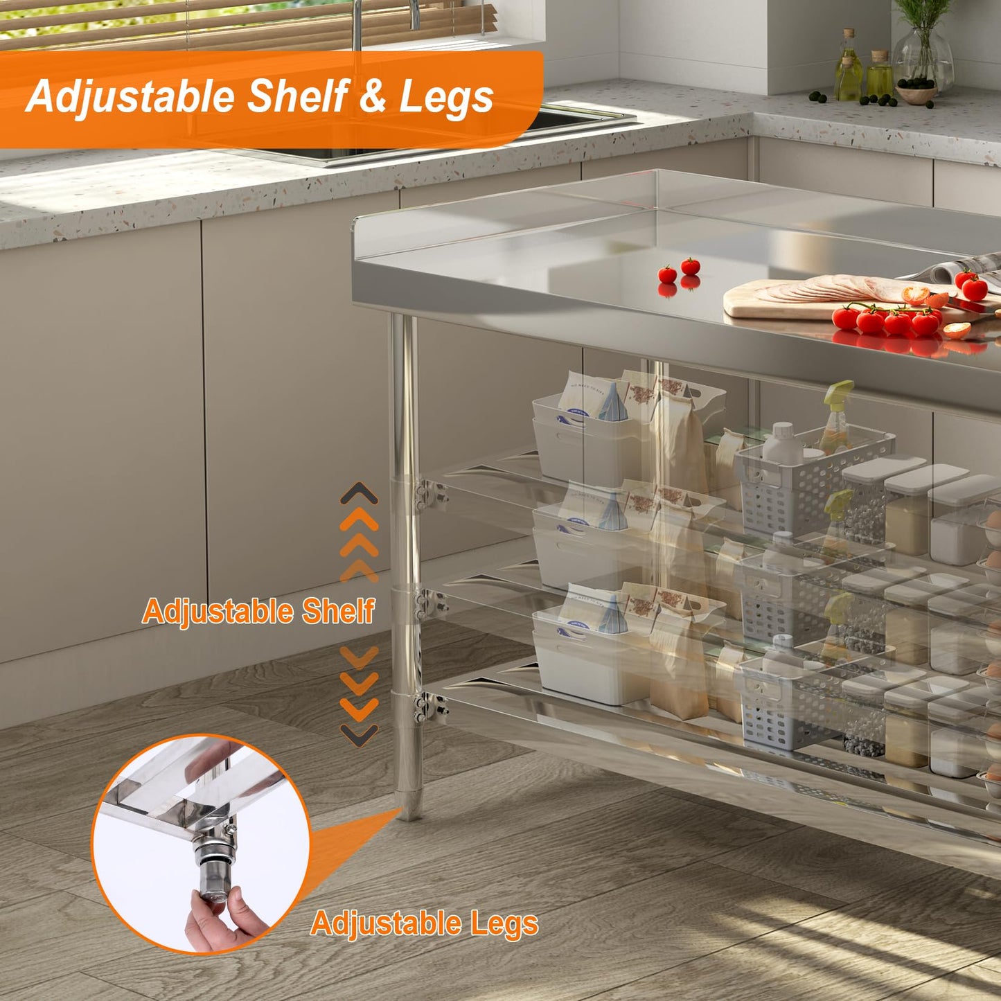 ActiveTrail Stainless Steel Work Table,24"X48" NSF Commercial Kitchen Prep Table with Backsplash & Adjustable Shelf,Heavy Duty Workstation for Restaurant, Home & Hotel
