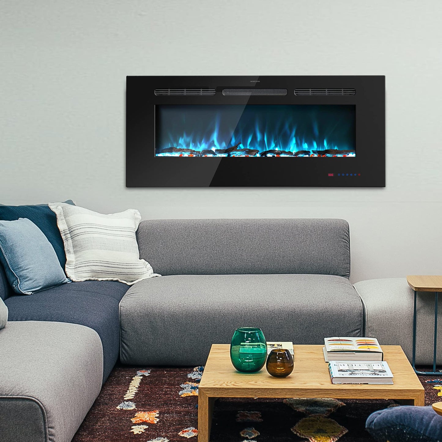 Kentsky 42 inches Electric Fireplace Inserts, Recessed and Wall Mounted Fireplace Heater, Linear Fireplace w/Thermostat, Remote & Touch Screen, Multicolor Flame, Timer, Logs & Crystal, 750W/1500W