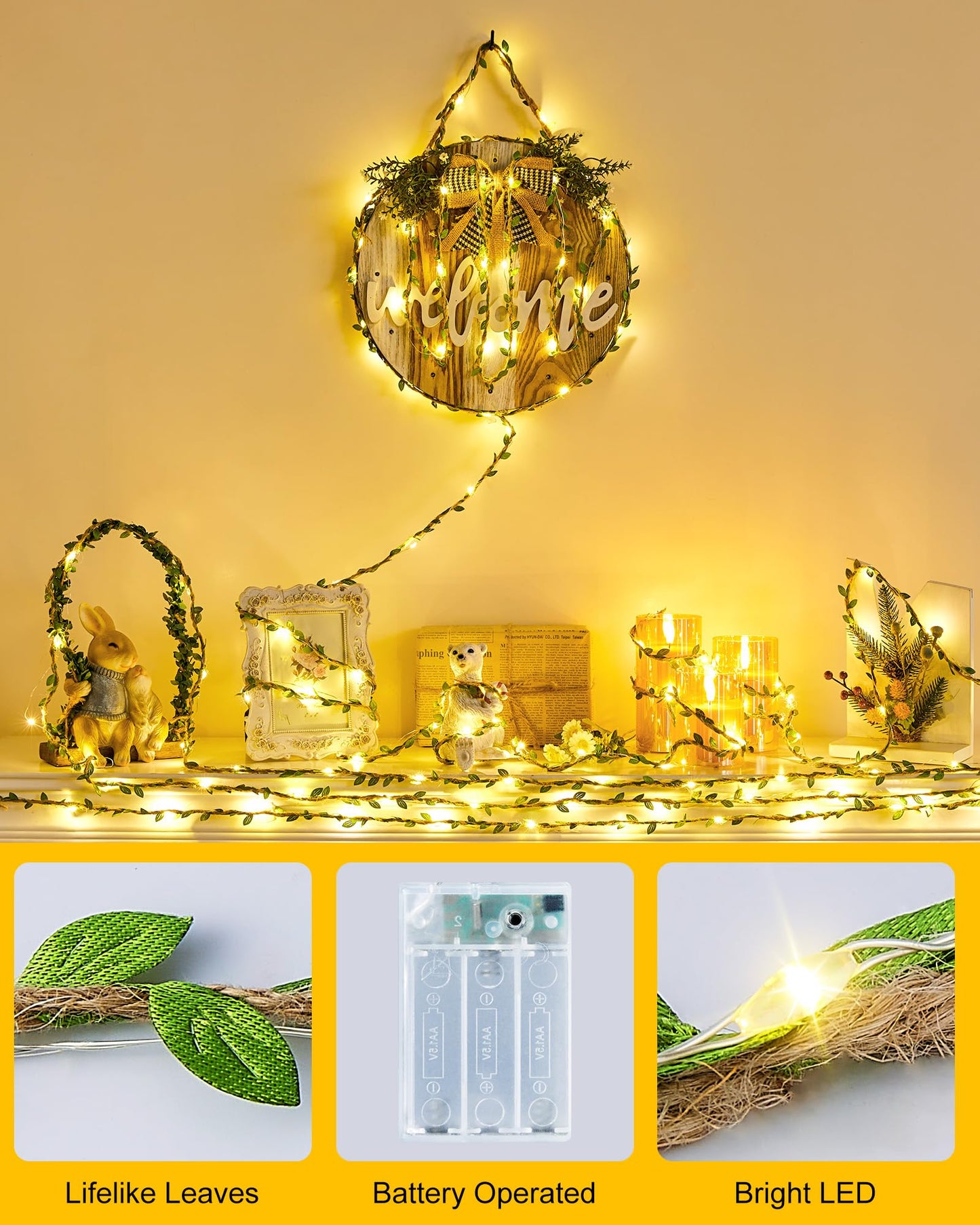 Minetom Fairy Lights - 21ft 60 LED Twinkle String Lights with Remote, Leaf Twine Decor for Bedroom and Dorm Room