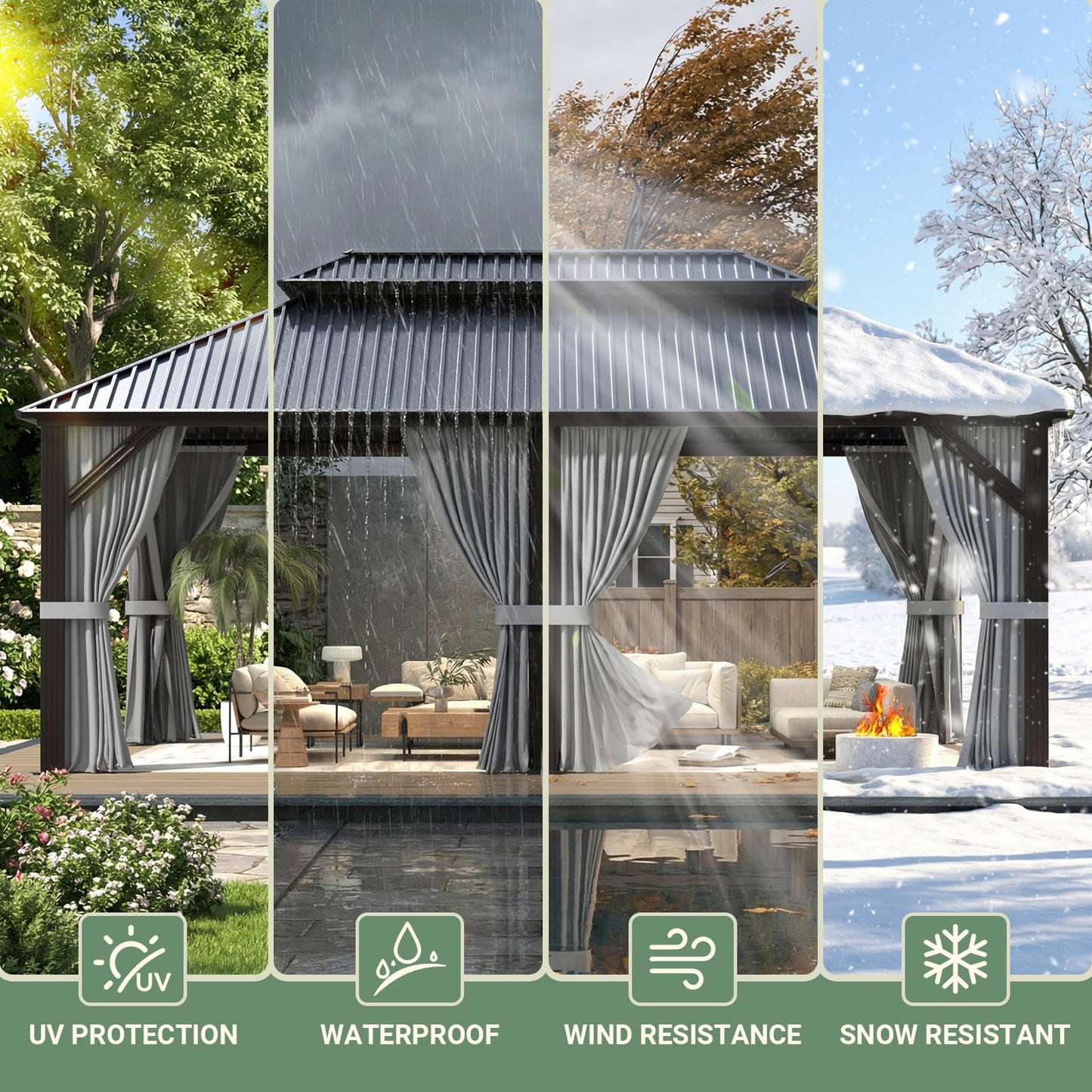 Polar Aurora 12x20 FT Outdoor Gazebo Hardtop Grill Gazebo Aluminum Galvanized Steel Double Roof Outdoor Pergola Include Curtain and Netting for Backyard, Patio, Lawn