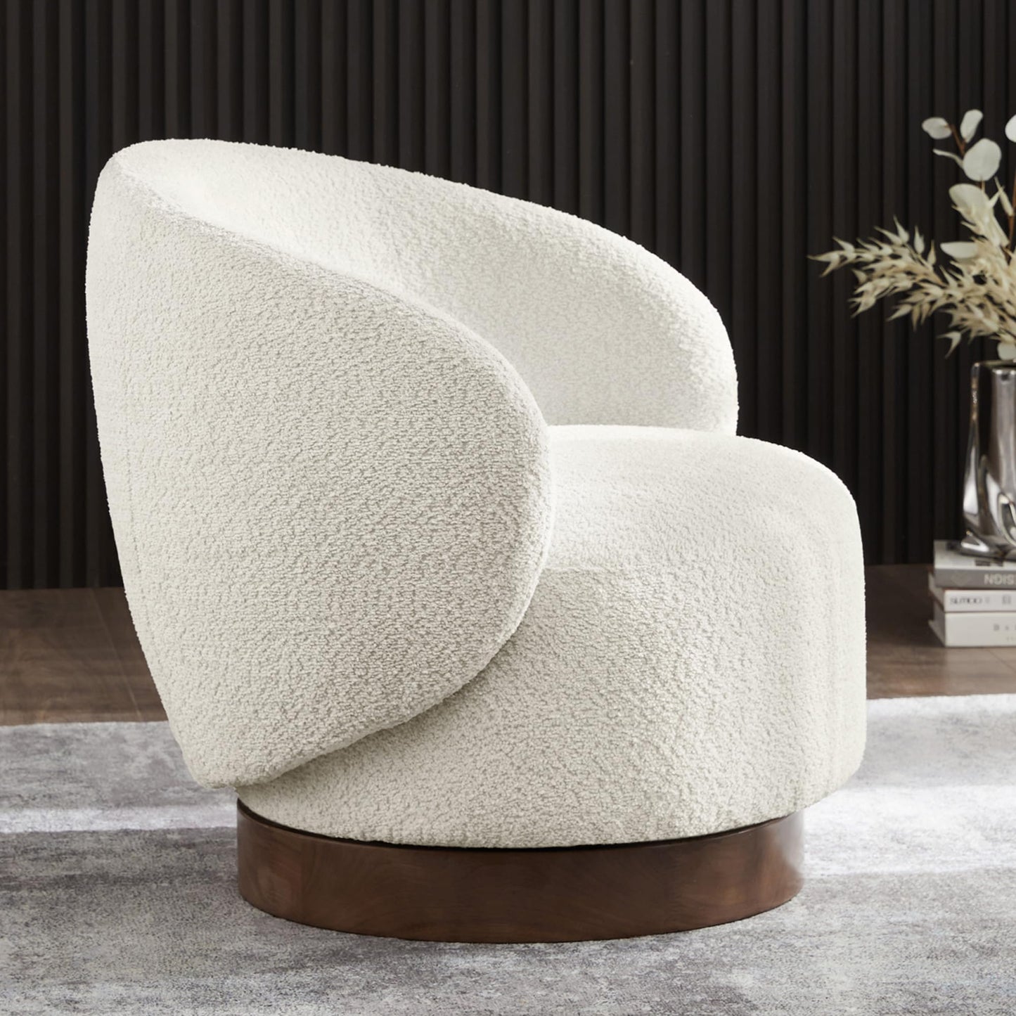 KISLOT Swivel Accent Chair Round Barrel Armchair Upholstered Performance Fabric for Living Room Bedroom Reading Waitingroom,1 PCS,Cream