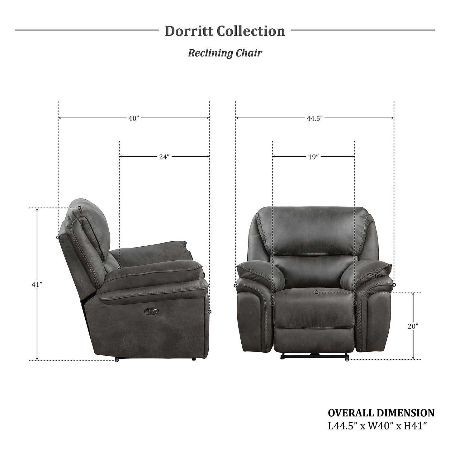 Lexicon Dorritt Power Reclining Living Room Sofa Set, 3-Piece, Gray