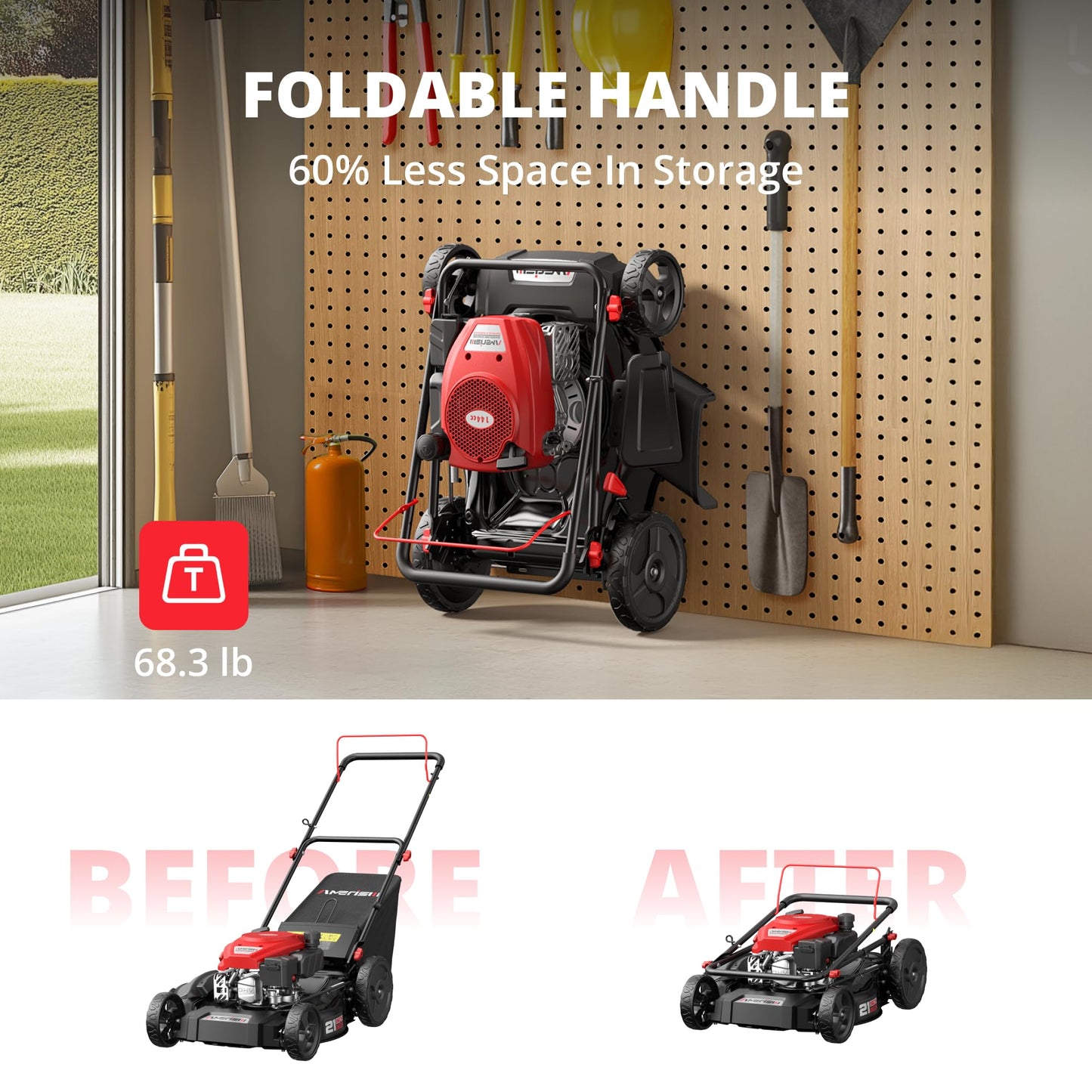 AMERISUN 21-Inch Gas Push Lawn Mower for Large Yard, 144cc 4-Stroke Engine, 6-Position Adjustable Cutting Height, 3-in-1 Mulching, Side Discharge & Rear Bag for Garden Landscaping