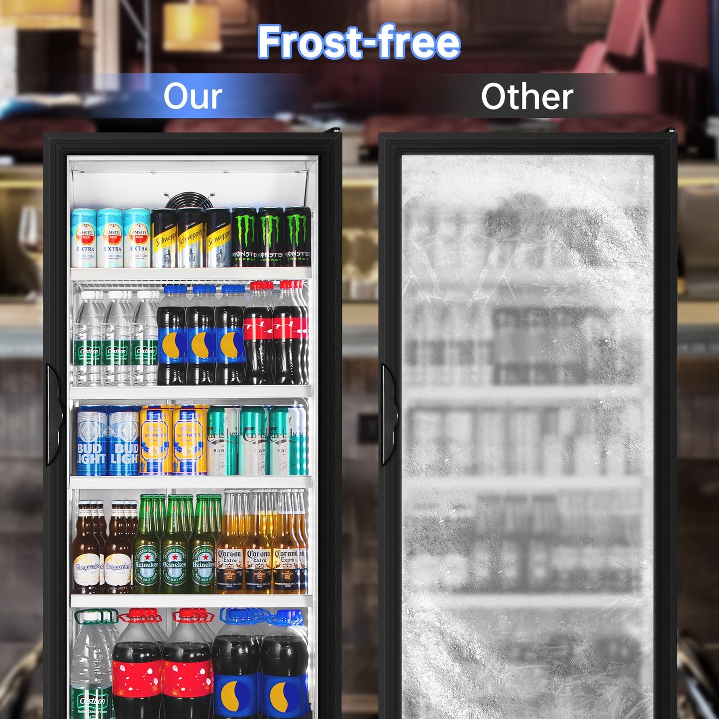 Velieta Commercial Beverage Refrigerator, 24.5 Inch 15 Cu. Ft. Drink Fridge, Display Refrigerator with Glass Door, Commercial Display Fridge with 4 Adjustable Shelves, for Shops, Restaurants, Bars