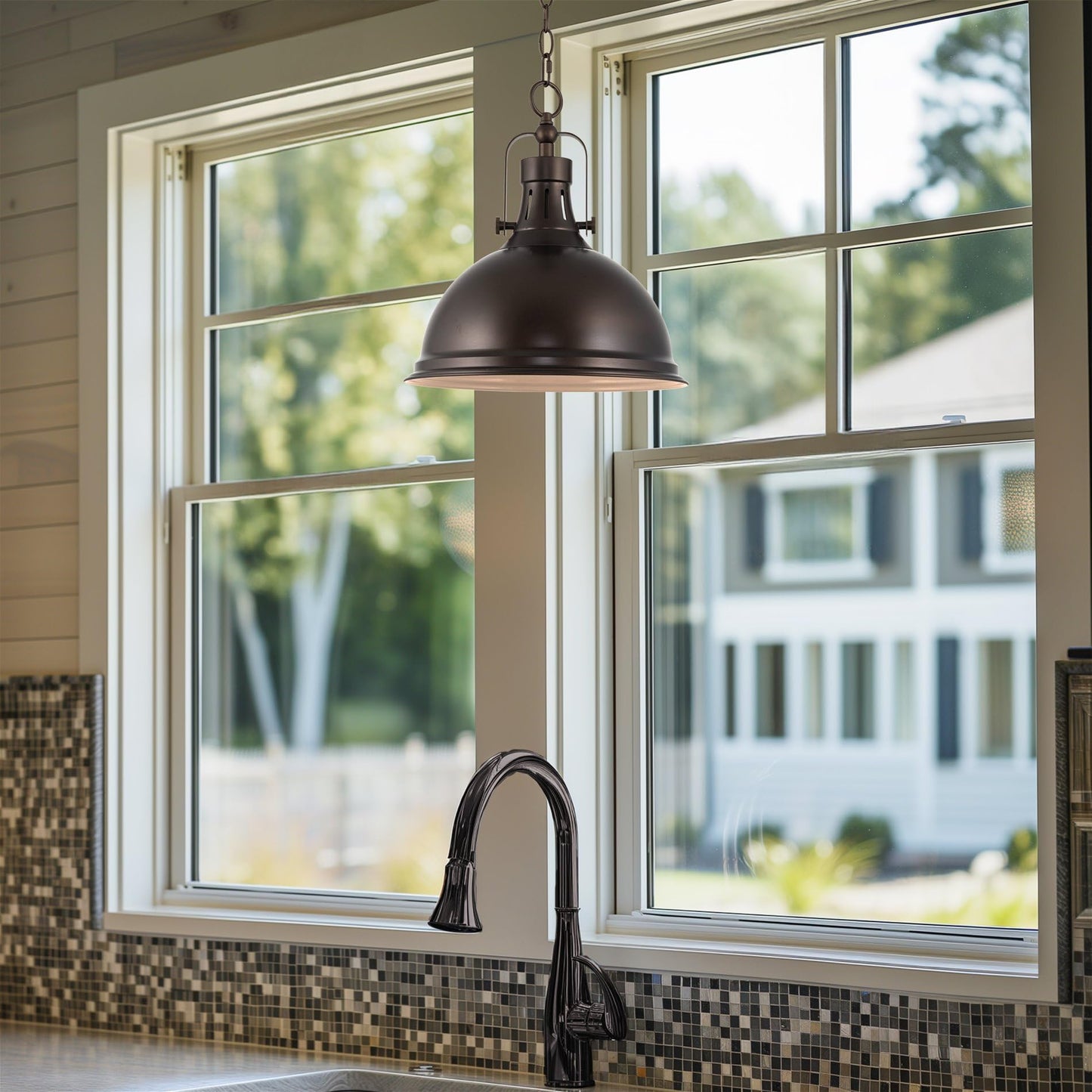 Kira Home Belle 14in Industrial Pendant Light, Adjustable Height, Oil Rubbed Bronze, Metal, Model RVY-CP6344-1-OB