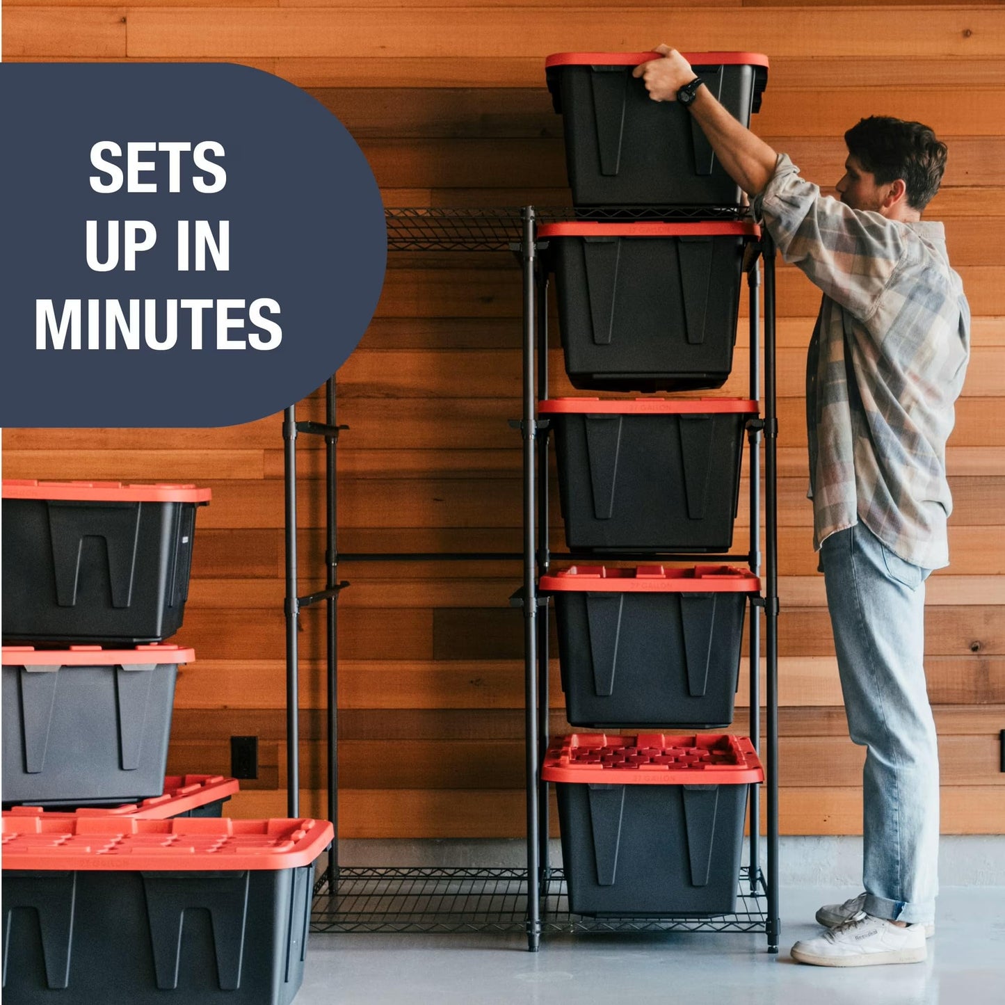 CleverMade Double Tote Tower 10-Bin Organizer Rack for 27 Gallon Storage Totes, Heavy-Duty Garage Storage Shelving Unit, Vertical Bin Rack for Pantry, Laundry Room & Shed, Black