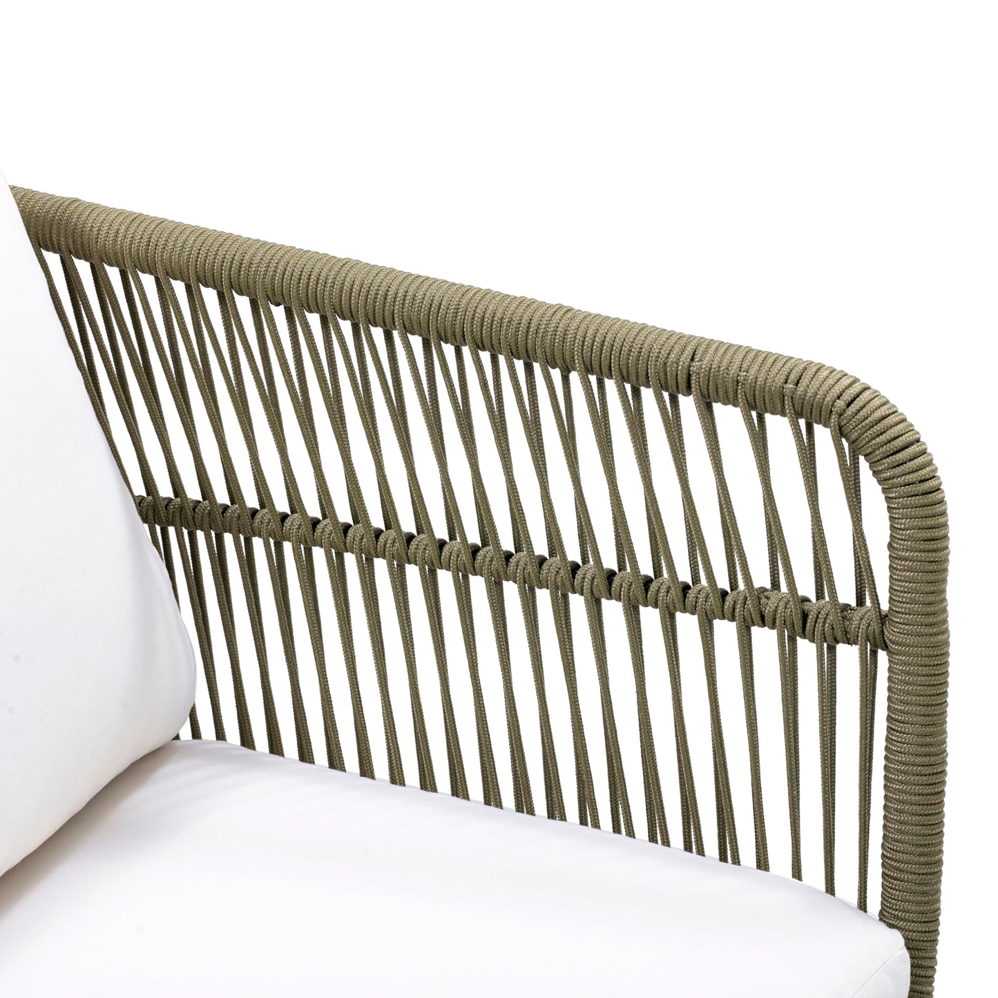 Teamson Home 4-Piece Outdoor Patio Furniture Set with Handwoven Rope, Acacia Wood Coffee Table, Weather-Resistant Cushions, and Aluminum Frame – Natural Brown & Sage Green