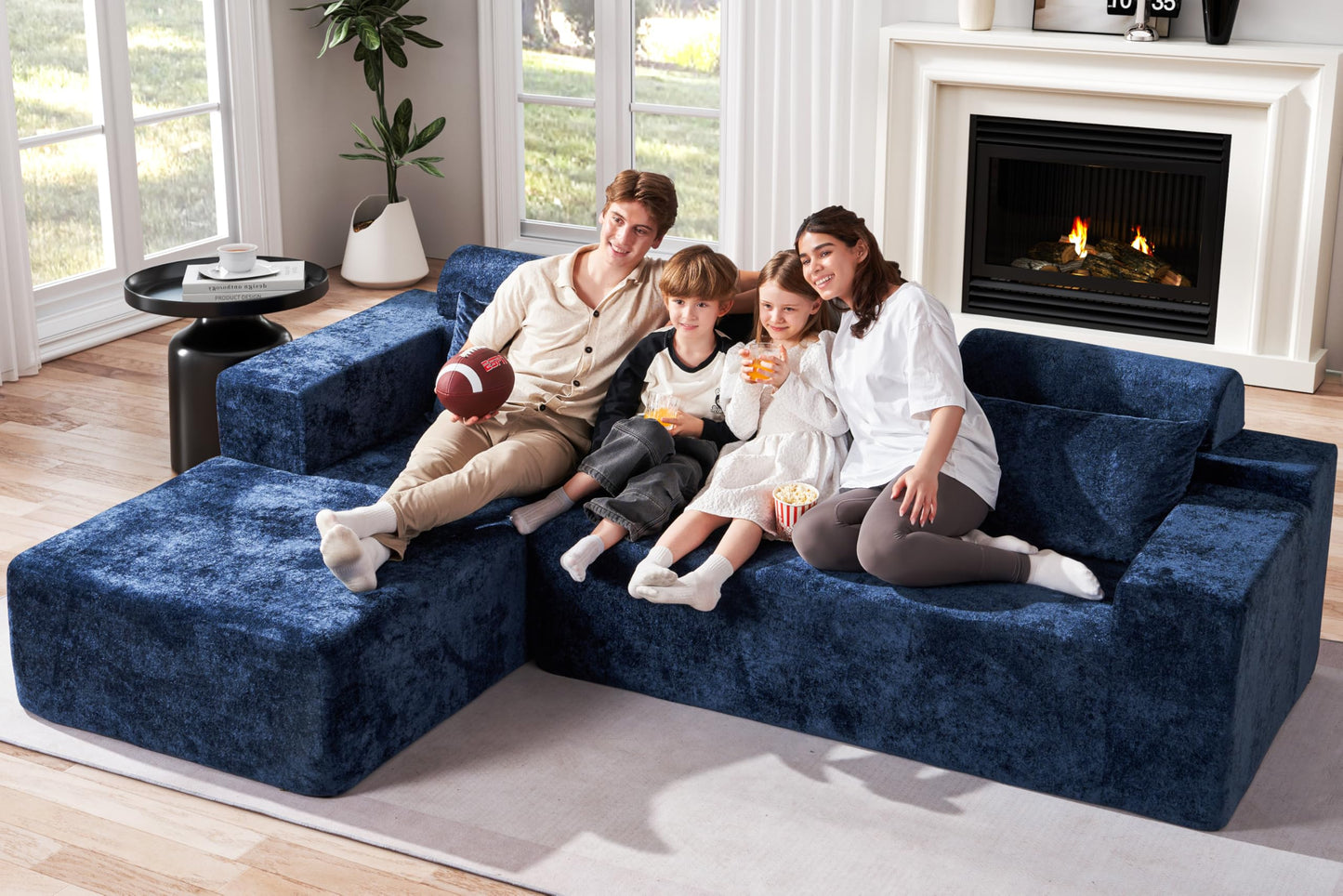 Homguava Modular Sectional Couches for Living Room,105" Cloud Couch with L-Shape Chaise,Comfy Sofa Living Room Couch with Deep Seat,No Assembly L Couch,Luxury Distressed Velvet(Blue,L)