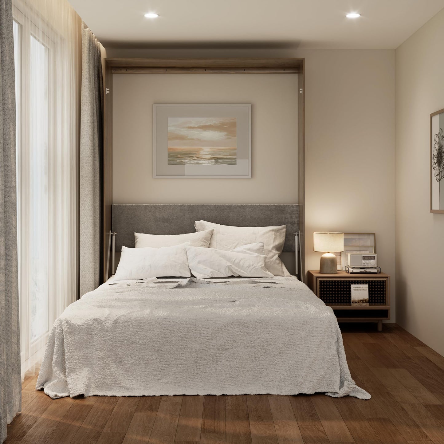 Jiaoun Queen Murphy Bed,Farmhouse Guest Beds,Folding Wall Bed with Hydraulic Bar,64" W Twin Murphy Beds for Small Spaces/Offices/Apartments/Guest Room,Browm.