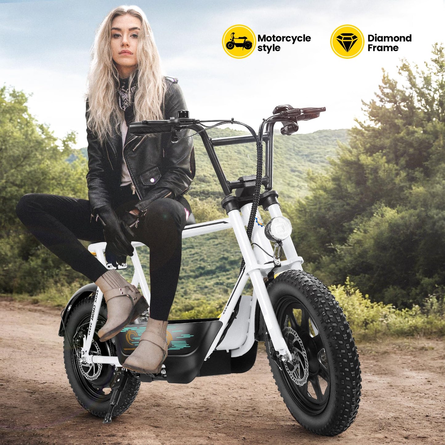 Caroma Peak 560W Electric Scooters with Seat for Adults, 16" Fat Tire for All-Terrain, 15Miles Max Range, 20mph Top Speed, Commuter Escooter for Adults&Teens, Motorcycle Style with Carry Basket,White