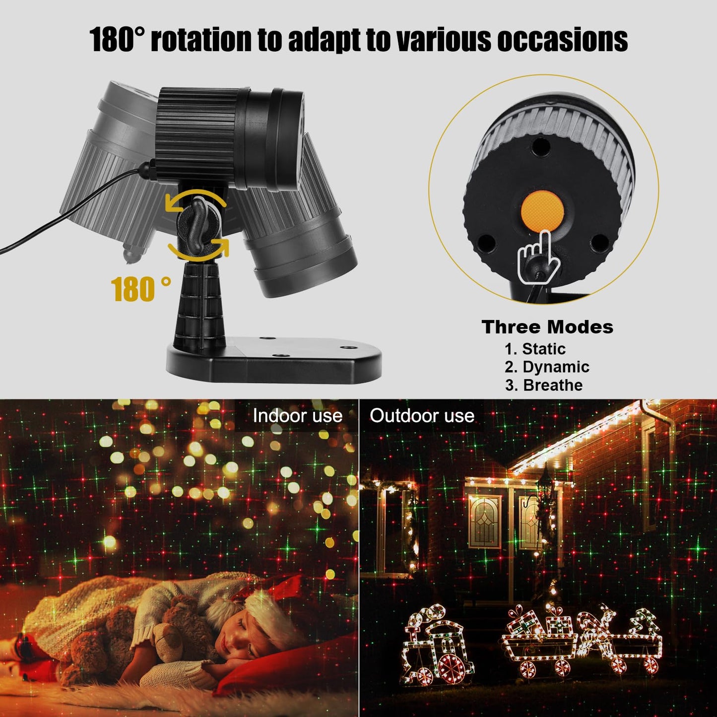 Minetom Christmas Projector Laser Lights, Red and Green, 3 Modes, Waterproof, 1 Pack, Model CXF-B100RG-A, Black