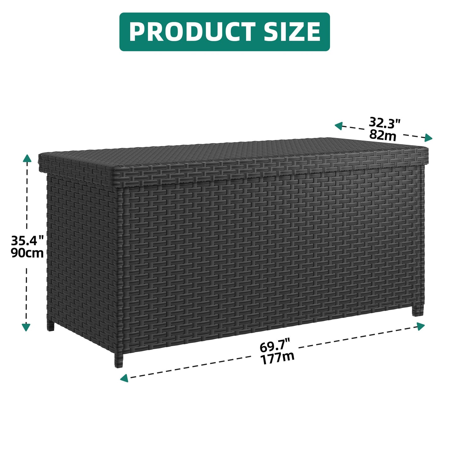 YITAHOME 260 Gallon Deck Box, XXL Wicker Outdoor Storage Box, Oversized Rattan Storage Cabinet for Patio Furniture, Cushions, Pool Storage and Garden Tools (Black)