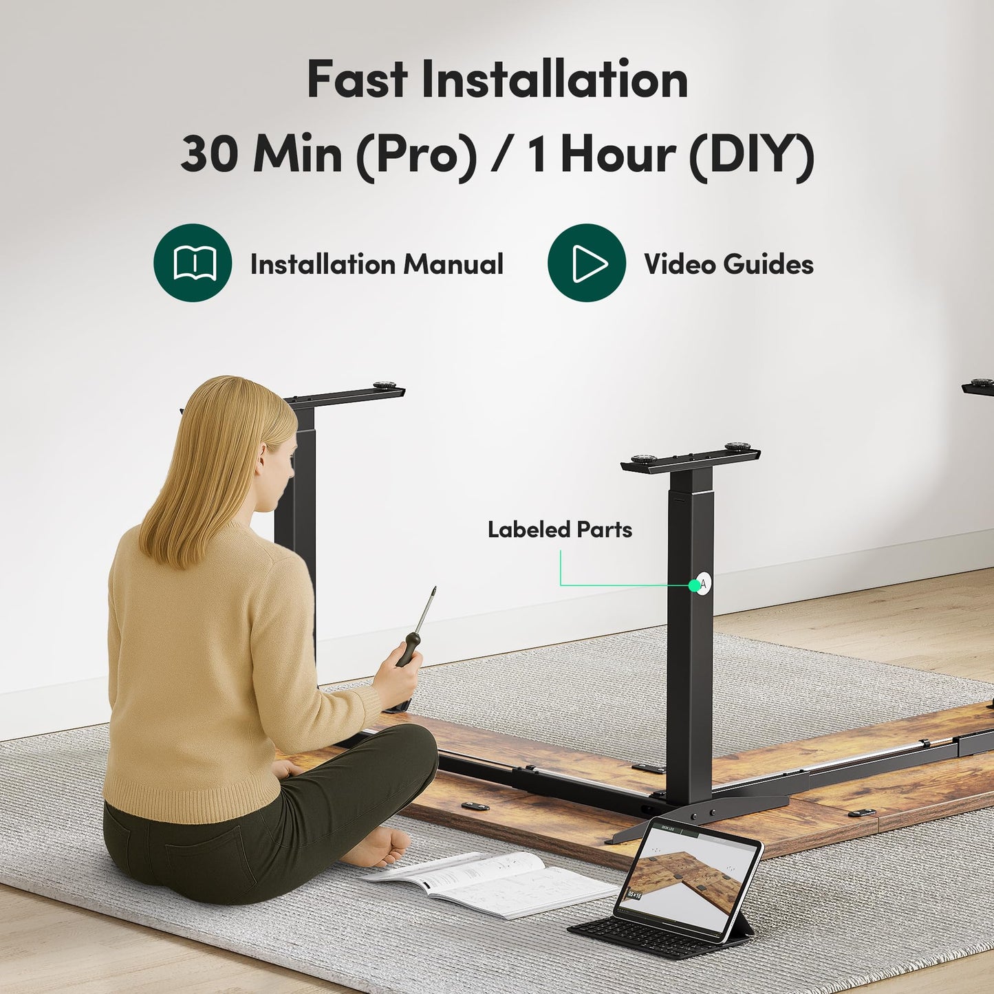 FEZIBO 63" L-Shaped Standing Desk - Adjustable Corner Desk L Shape, L-Shaped Adjustable Desk with Splice Board, L Shape Standing Desk, Rustic-Brown