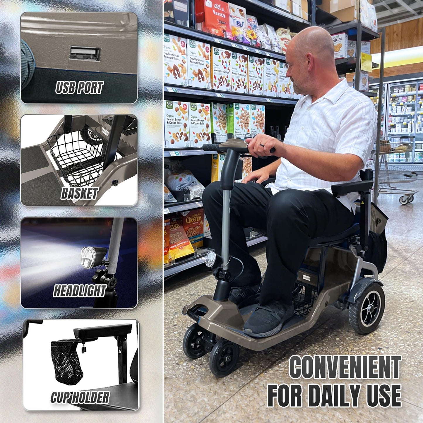 ZiiLIF R3b-Mobility Scooters for Seniors Adults Ultra Lightweight 37.5 Ibs Electric Folding 4 Wheel Mobility Scooter with Cup Holder, Compact & Convenient for Travel Airline Approved, Gray