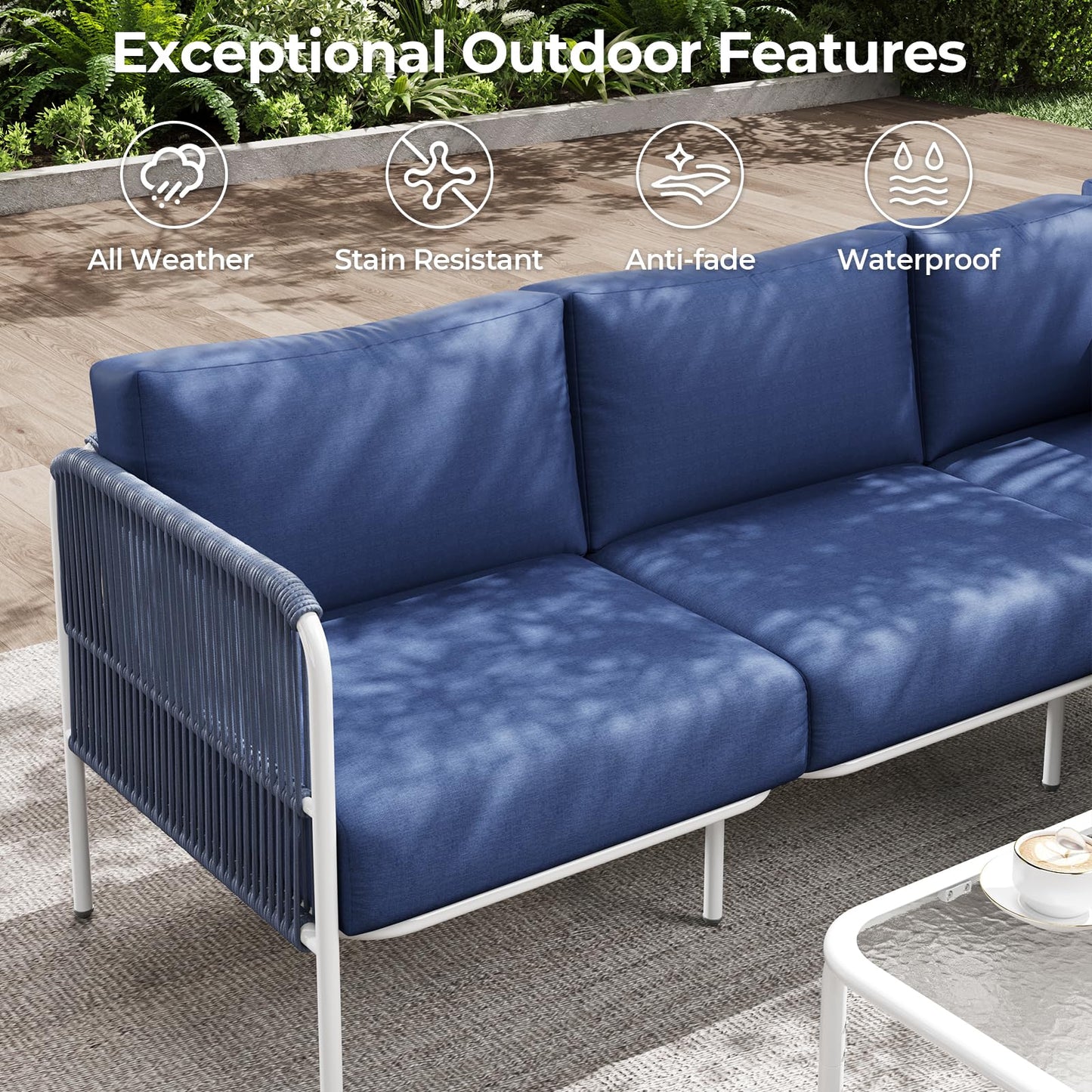 Jocoevol Patio Furniture Set, 6 Pieces Outdoor Sectional Sofa Set, L-Shaped Metal Patio Conversation Set with Side Table, Thick Cushions, All Weather Outdoor Couch for Backyard, Balcony, Garden