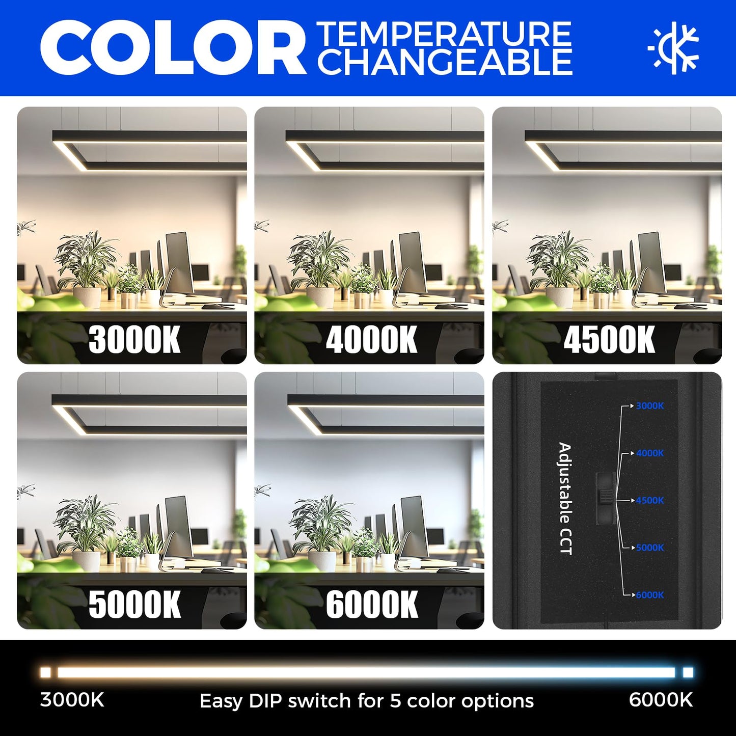 Barrina LED Linear Light Fixture, 9FT x 5FT, 306W, 30600LM, Color Changing 3000K-6000K, Black, Model 9d