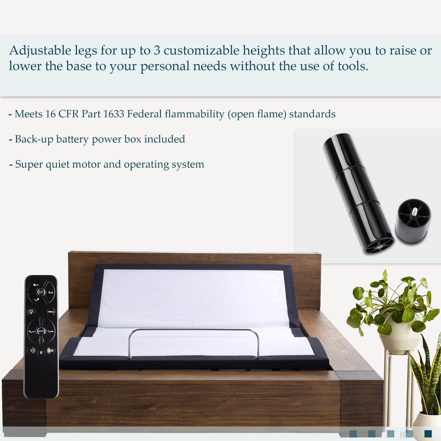 Nutan, 15" Split Adjustable Bed Frame Base with Mattress 3 Programmable Positions, Head and Foot Incline, Massage System, and LED Ambient Lighting, Made for All Types of Mattresses, California King