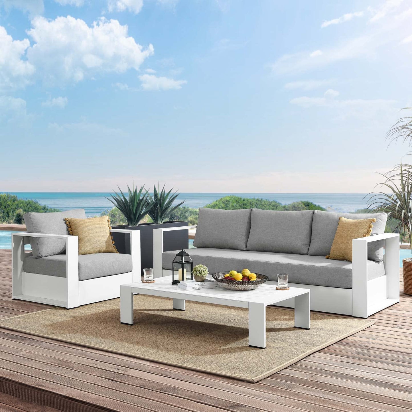 Modway Tahoe Aluminum 3-Piece Outdoor Patio Set in White Gray