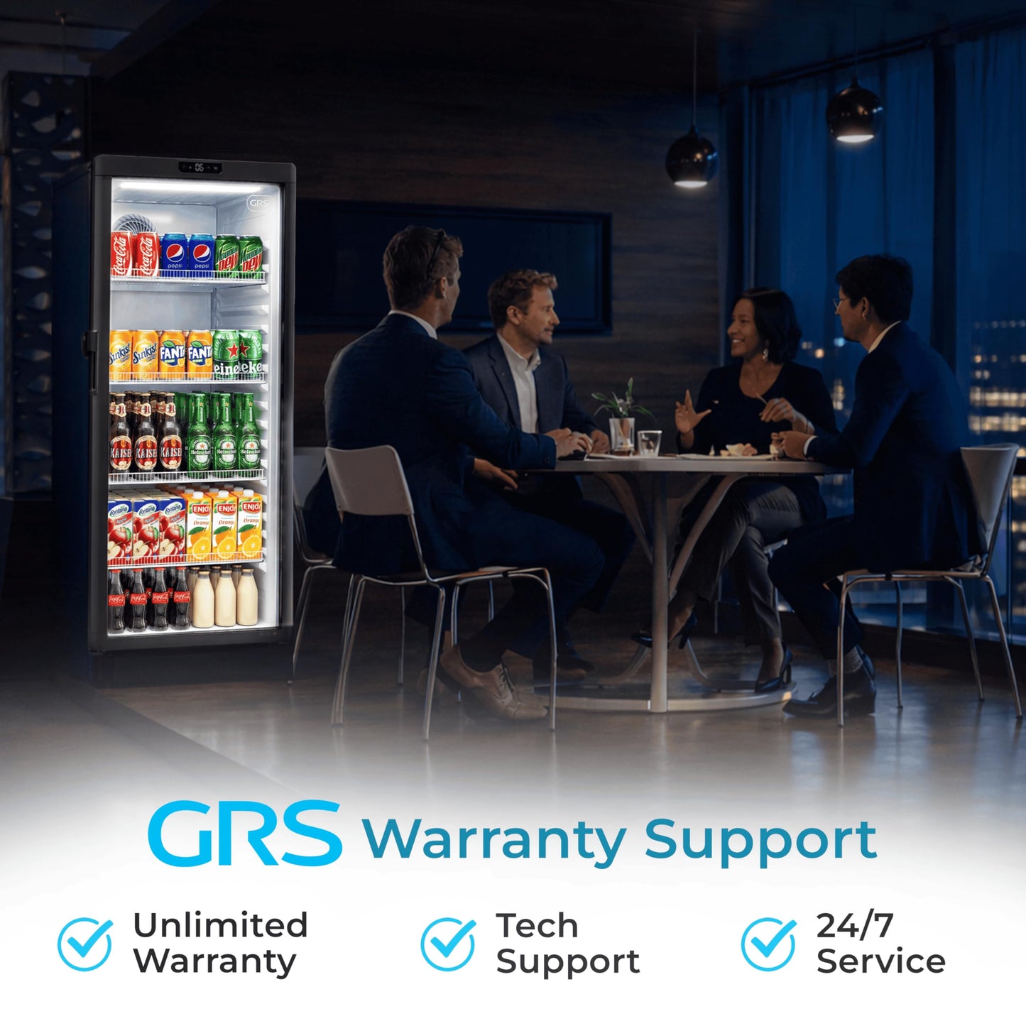GRS Commercial Display Refrigerator with Glass Door Lock | Cool Air Flow & Temperature | Beverage fridge, Drink and Wine Cooler with Adjustable Display Shelf for Stores and Bars | Black, 7.1 Cu. Ft