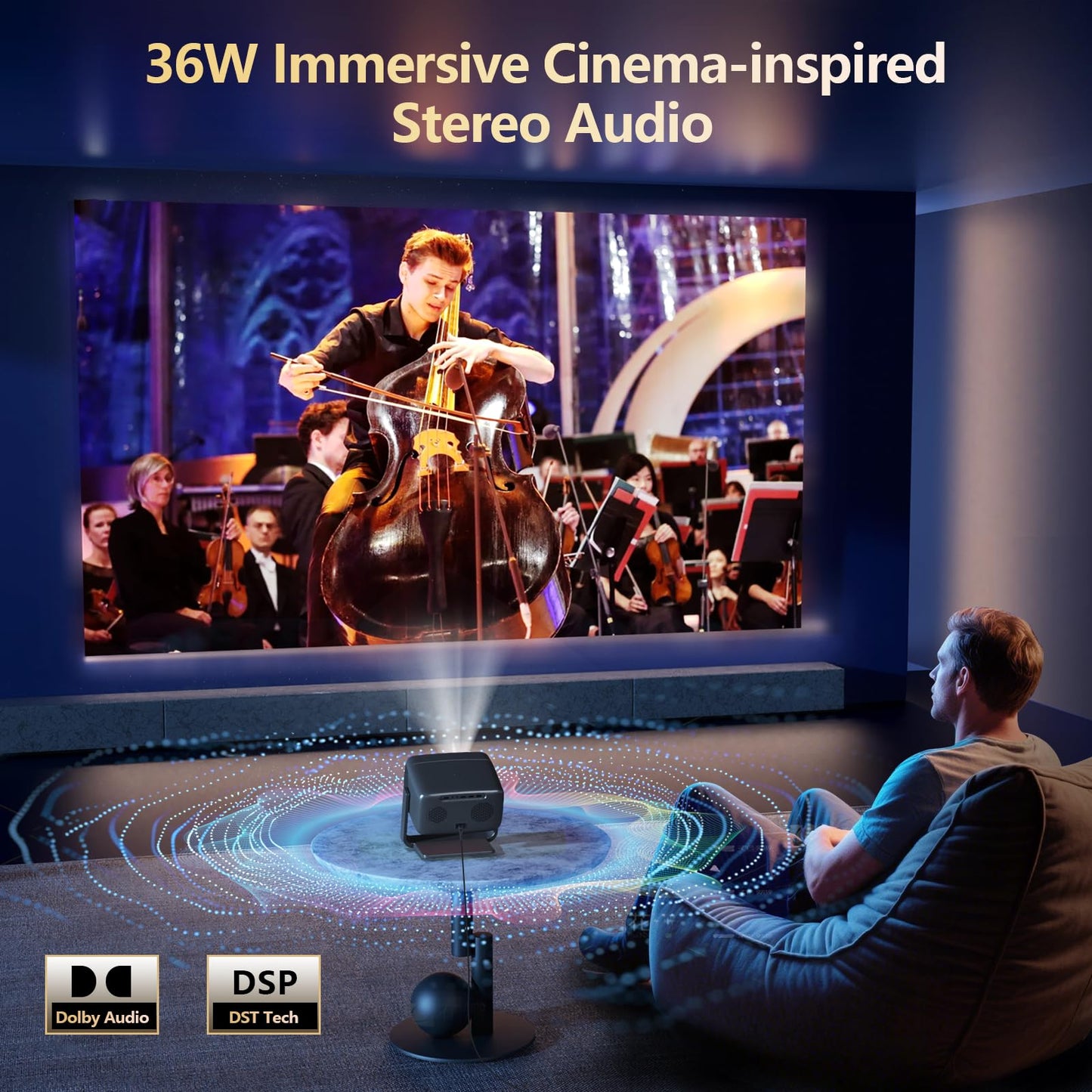 3200 ANSI/ Official Apps/360°Stand 4K Projector with WiFi and Bluetooth, Auto Focus, Auto Keystone Short Throw Projector Native 1080P Support 36W DoIby Audio Smart Projector