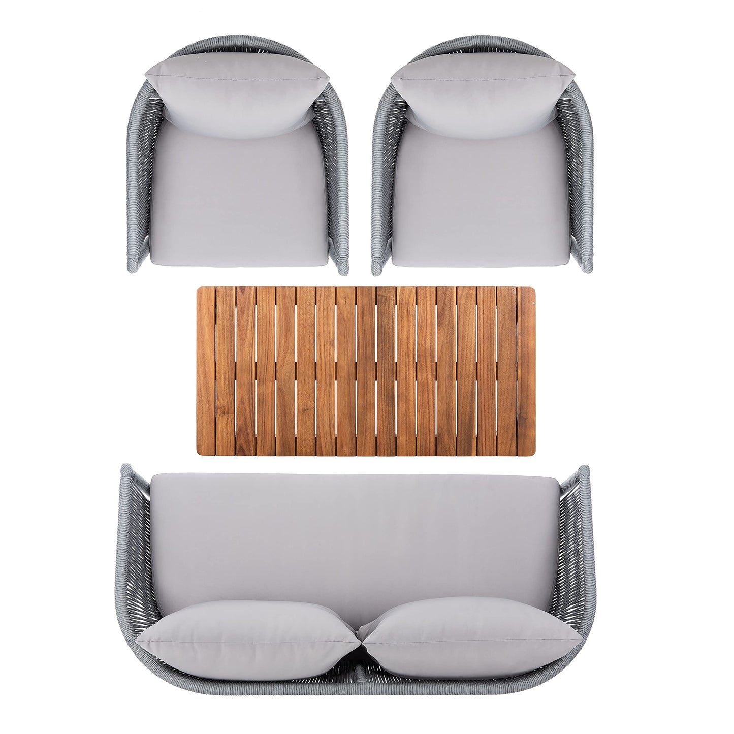SAFAVIEH PAT7072A Outdoor Velso Rope 4-Piece Seat Cushions and Pillows Included Patio Set