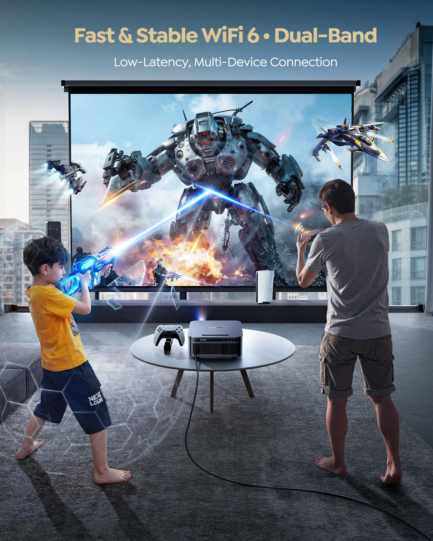WiMiUS G2 Official Google TV 14.0 Projector, 4K Supported, Real 1100 ANSI, MEMC, HDR10, 30W Dolby Audio, Smart Auto Focus, WiFi 6 & Bluetooth Home Theater Projector for Outdoor Movies & Sports