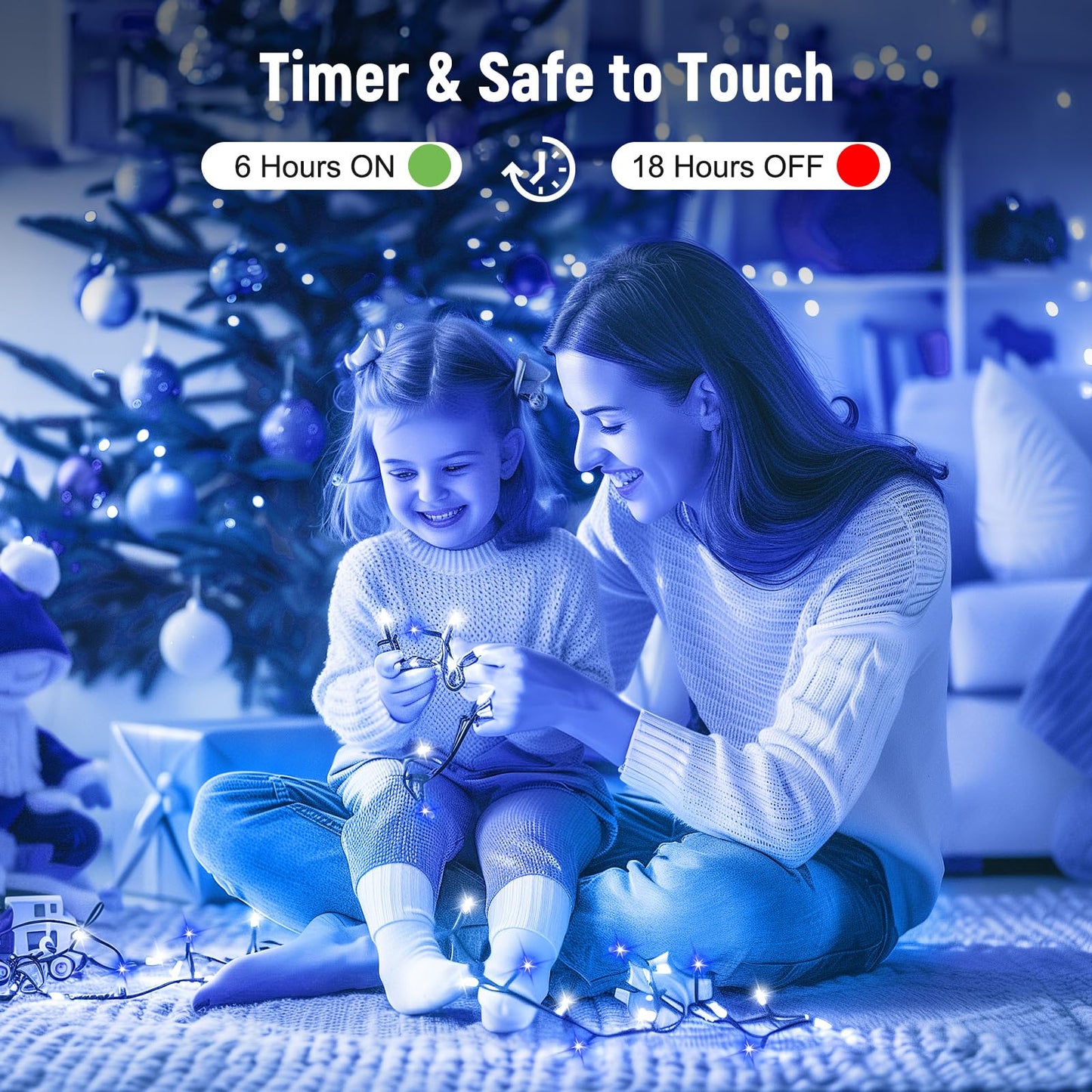 Minetom 1000 LED Christmas Tree Lights, 328 Ft, Blue & Cool White, Waterproof, 8 Modes, Remote, Indoor/Outdoor, Green Wire