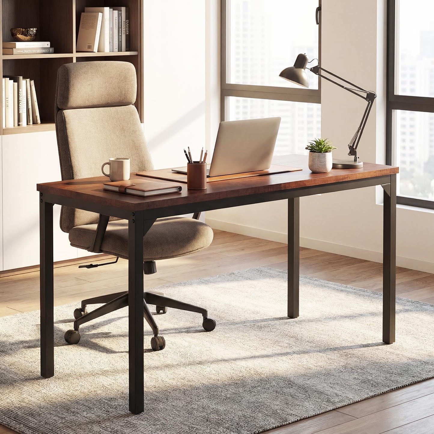 Giantex Conference Table, 9.2 ft x 4 ft Large Meeting Table, Rectangular Computer Desk with Strong Metal Frame for 10-12 People, Modern Seminar Table for Office Conference, Brown (4)