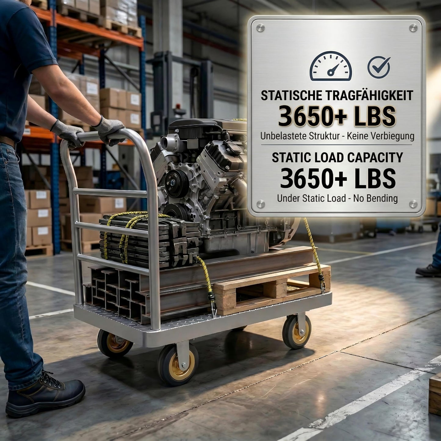 48" x 26" 2-in-1 Platform Truck Cart, 3650lbs Heavy Duty Flatbed Cart Dolly with Wheels, Industrial Cold Rolled Steel Push Cart for Warehouse & Moving, Includes 2 Pairs Gloves & Bungee Cord