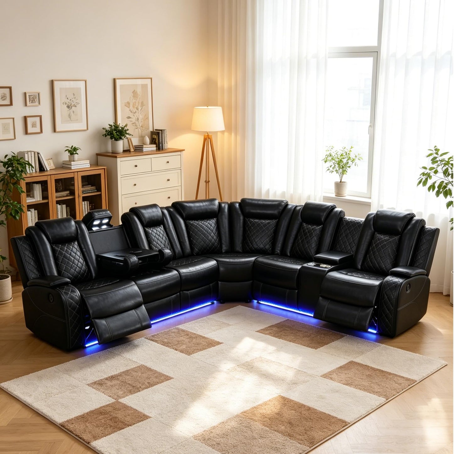 Trygoal Power Reclining Sectional Sofa Set, Modern L-Shaped Couch with USB Charging, 4 Seat Power Reclining Sofa, Reclining Sectional Couches for Living Room, Home, Office, Leather, Black