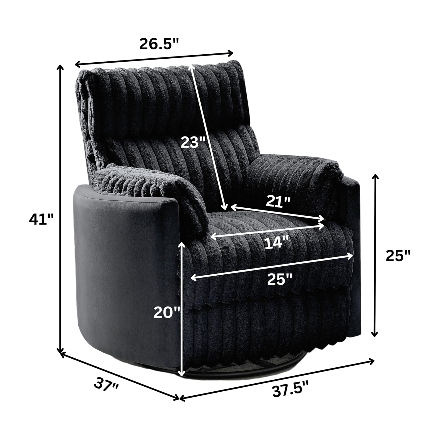 Roundhill Furniture Bocaton Wide Wale Corduroy Upholstery Manual Recliner, Black
