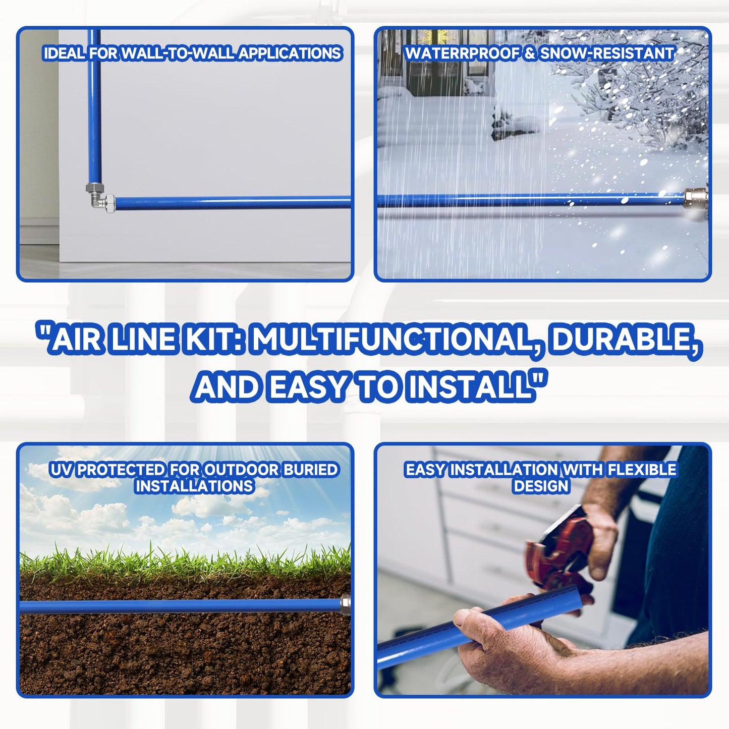 Compressed Air Line Kit, 3/4" x 50' 120’&200'&300' HDPE-Aluminum-HDPE Piping, Air Line Hose, Air Hose Kit with Air Compressor Accessories and Airline Tubing