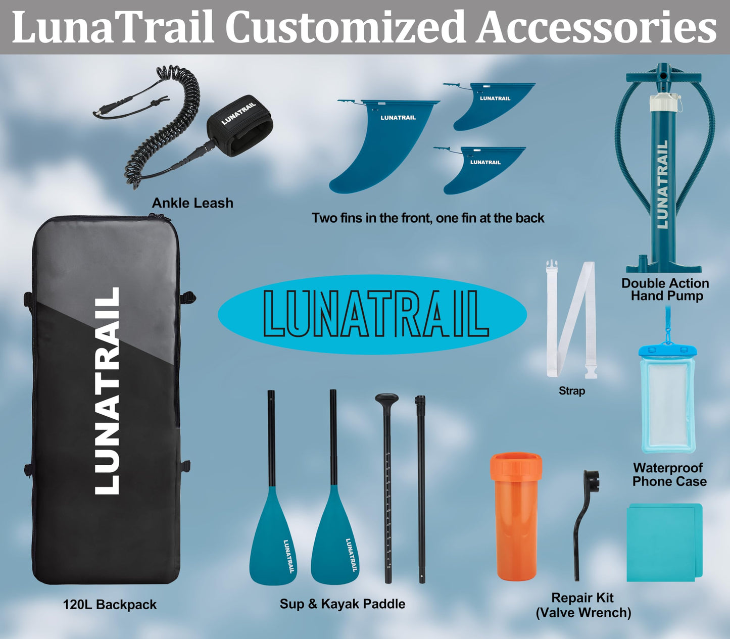 【11'×34"】 Extra Long/Extra Wide Premium Inflatable Stand Up Paddle Board (SUP) – Portable & Lightweight for Yoga, Surfing | Complete Kit with Paddle, Pump, Bag | Durable Design (Light Blue)