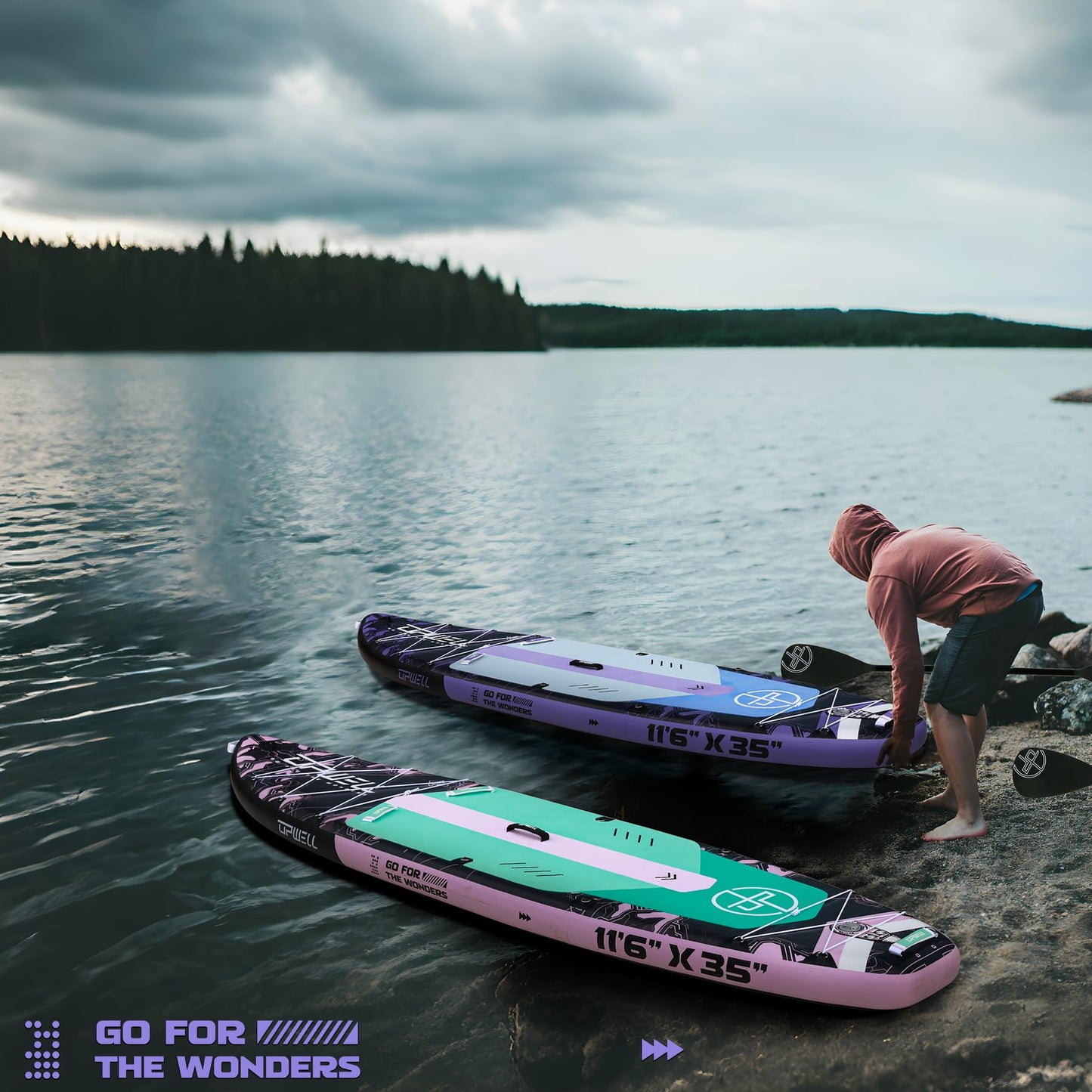 UPWELL 11'6"×35" Extra Wide Inflatable Paddle Board, Stand Up Paddle Board, Sup Paddle Boards for Adults, Mech Purple