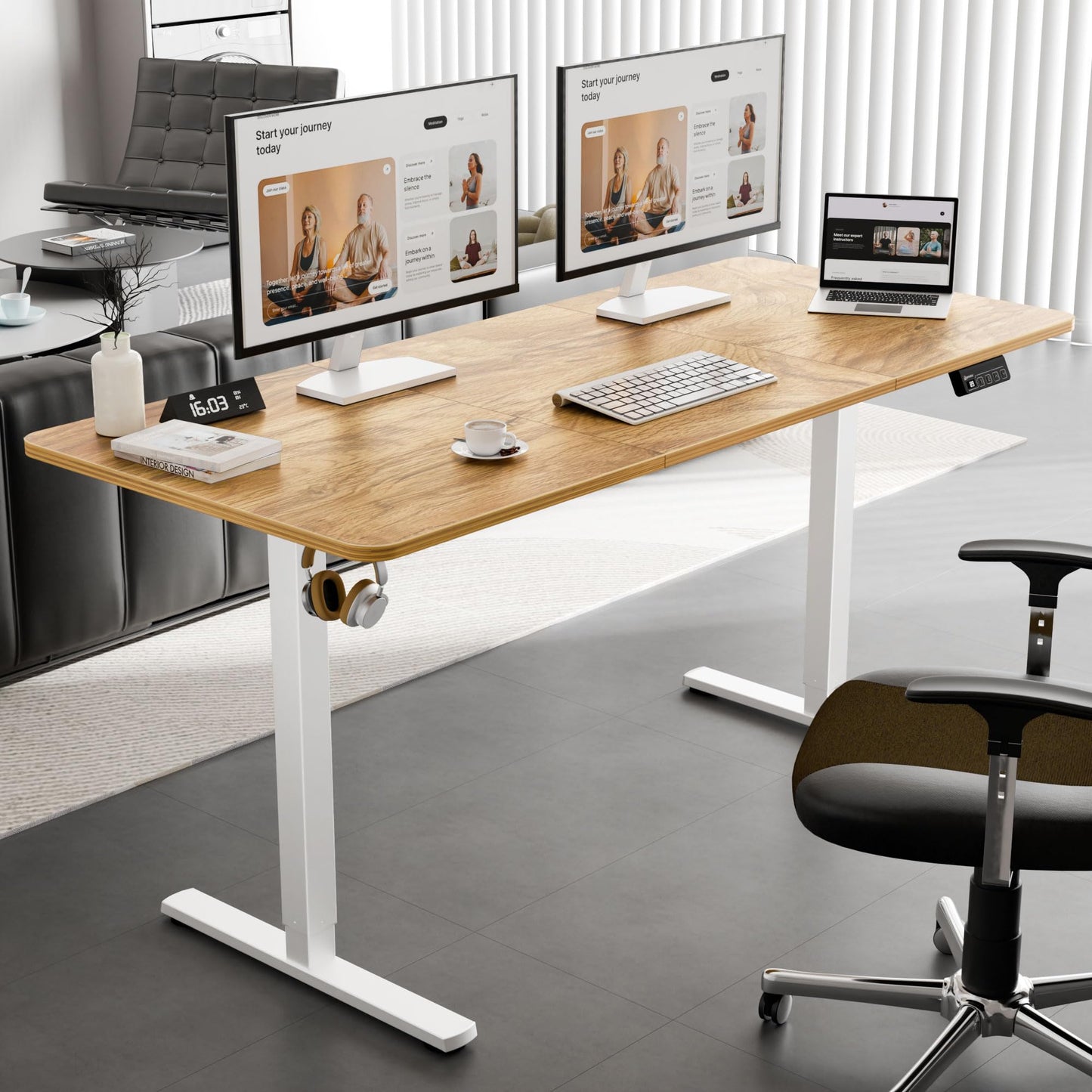 ERGOMAKER 63" Electric Standing Desk, Adjustable Height, Sit Stand Up Desk for Home Office & Computer Workstations, Memory Controller, Light Rustic Brown