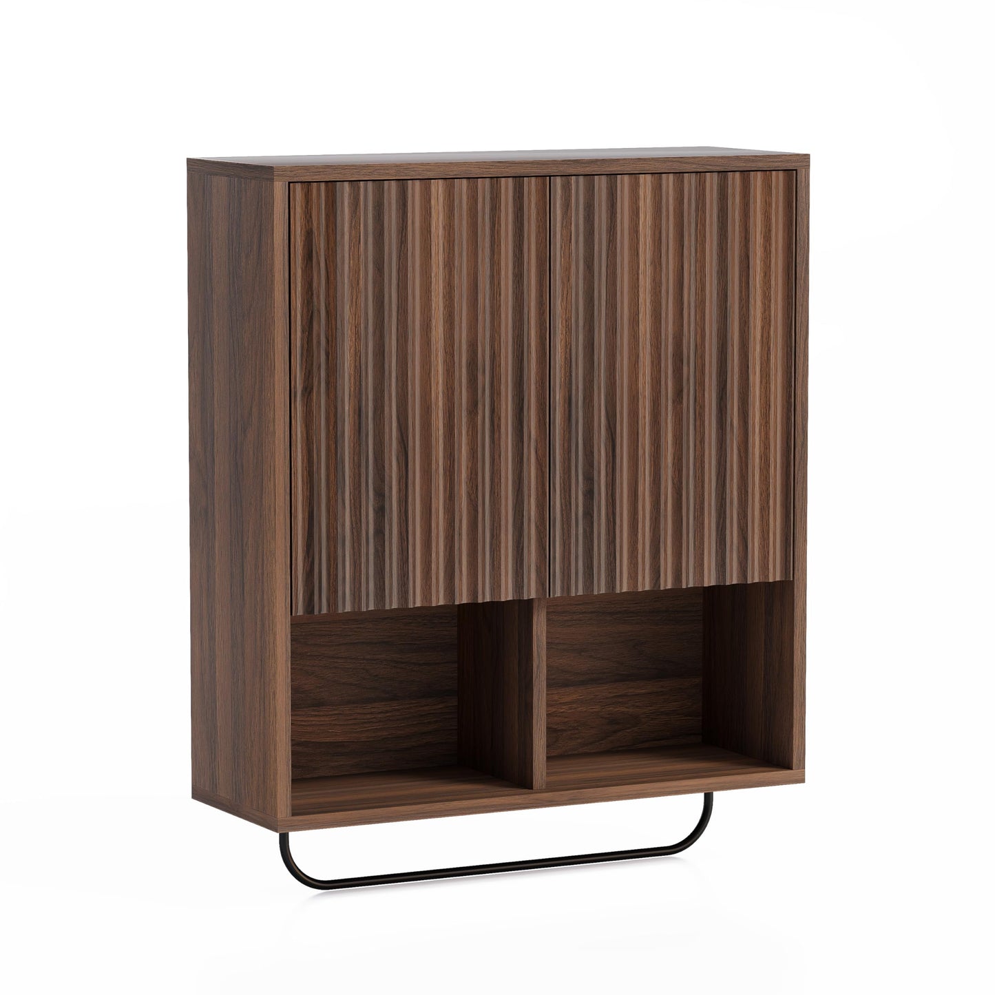 MoomJiee Fluted Wall Cabinets with Doors and Shelves Set of 2, Modern Medicine Cabinet Bathroom Adjustable Shelf Towel Rack Wood Storage Cabinet for Kitchen Dining Room Living Room, Brown