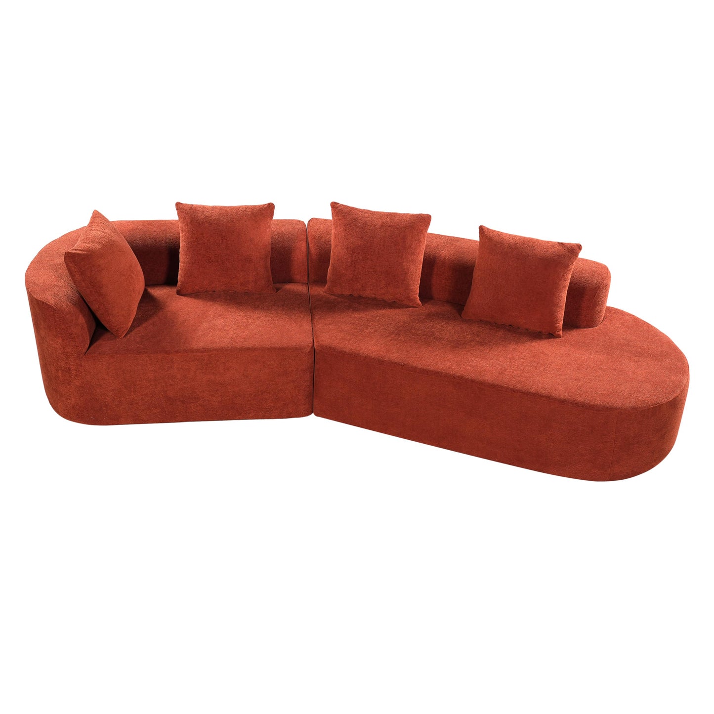 Merax 2-Piece 116" L-Shaped Modular Sectional Sofa Set, 4 Seat Fully Assembled Curved Upholstery Couch with High-Density Compressed Sponge, Chaise Lounge & 4 Pillows for Living Room, Orange