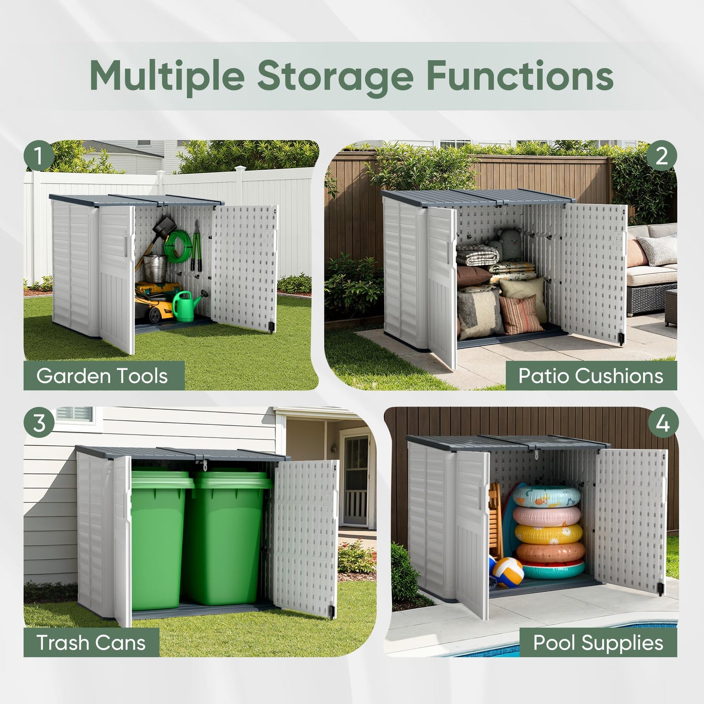 Devoko Outdoor Storage Shed, Resin, 34 Cu Ft Outdoor Storage Cabinet Without Shelf, Waterproof, Double Locks, Storage for Trash Can, Garden Tools, Pool Supplies, Beige