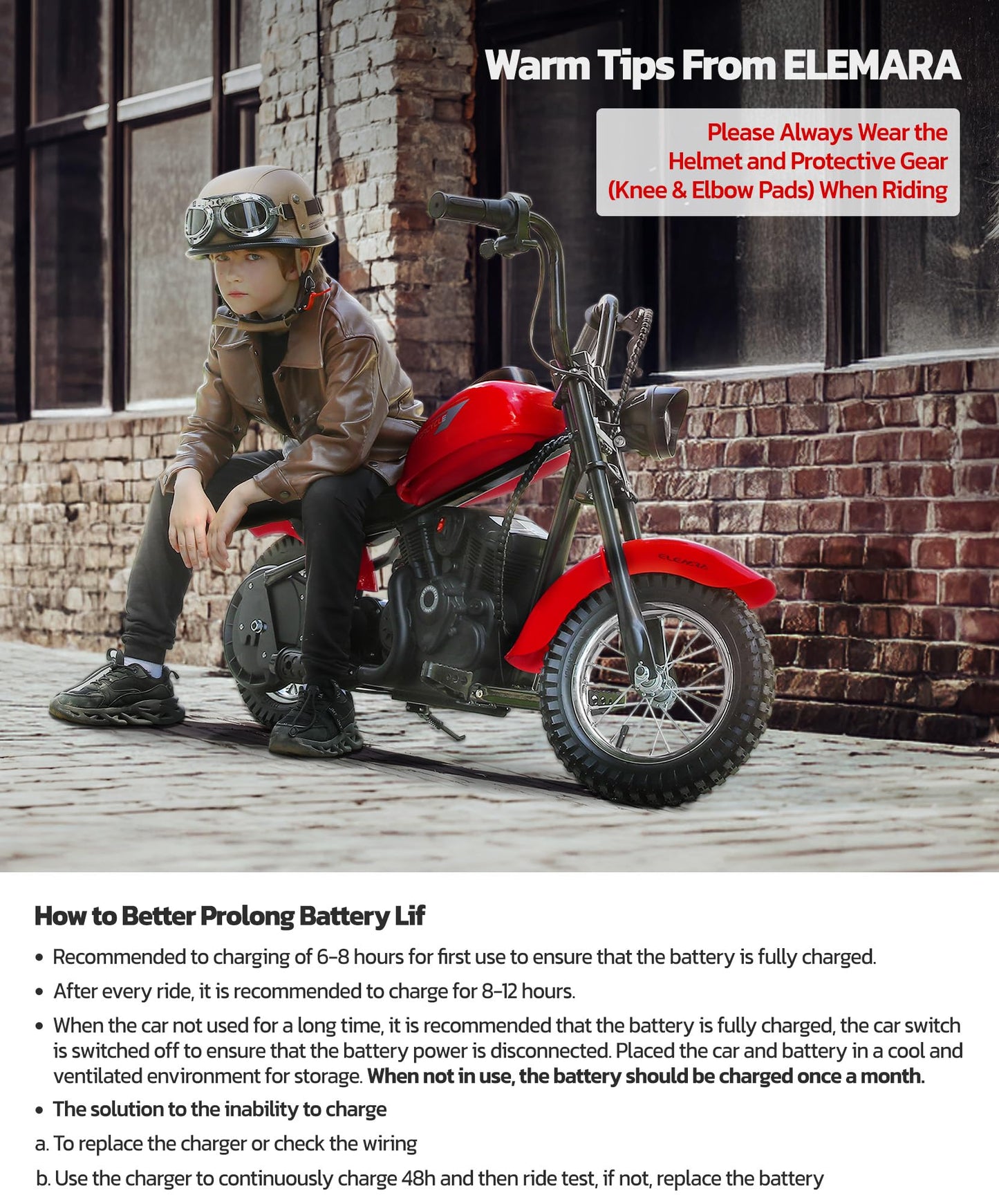 ELEMARA Electric Dirt Bike, 15 mph & 150lb Max, 24V Ride on Toy for Big Kids w/LED Lights & Power Display,Chain-Driven Motor,Twist-Grip Throttle, Shock Springs,Handbrake,12" Air-Filled Tires-Red