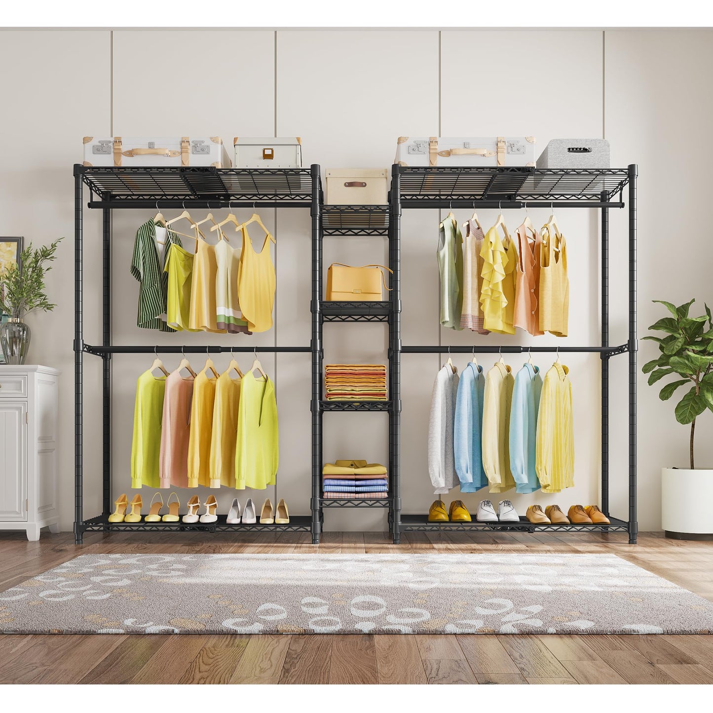 VIPEK X3 Expandable Heavy Duty Clothes Rack Adjustable from 5'2" to 8' with Adjustable Shelves and Hanger Rods, Large Freestanding Clothing Racks Reach-in & Walk-in Closet, Max Load 1210LBS, Black
