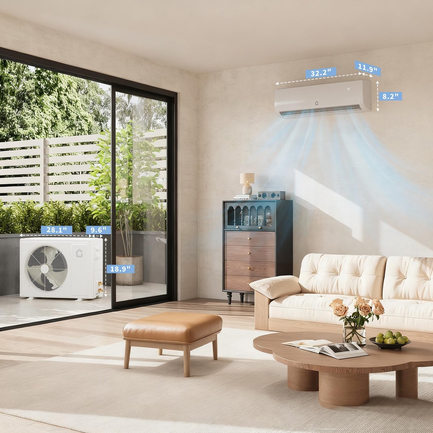 9,000 BTU Ductless Mini-Split Air Conditioner and Heat Pump – 19 SEER2 6-in-1 Inverter Wall-Mount Unit for Up to 450 Sq.Ft, Includes Installation Kit, 115V