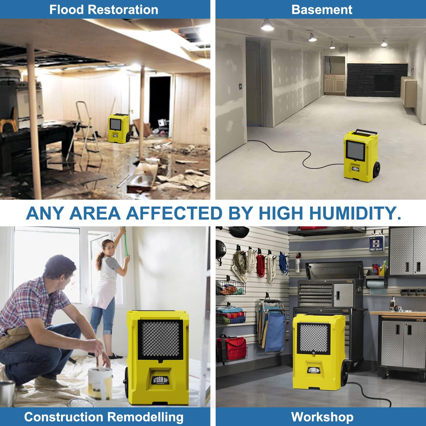 ALORAIR 110 Pint Dehumidifier Commercial Grade, Built-in Pump, Includes Drain Hose, Ideal for Large Basements, Industrial or Commercial Spaces and Job Sites, 6 Years Warranty, Yellow