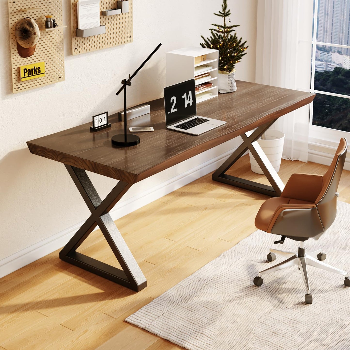 jmzx store Solid Wood Rustic Style 55.1-inch Computer Desk - Large Office Desk for Home Office (Black-b, 55 * 27.56 * 29.5)