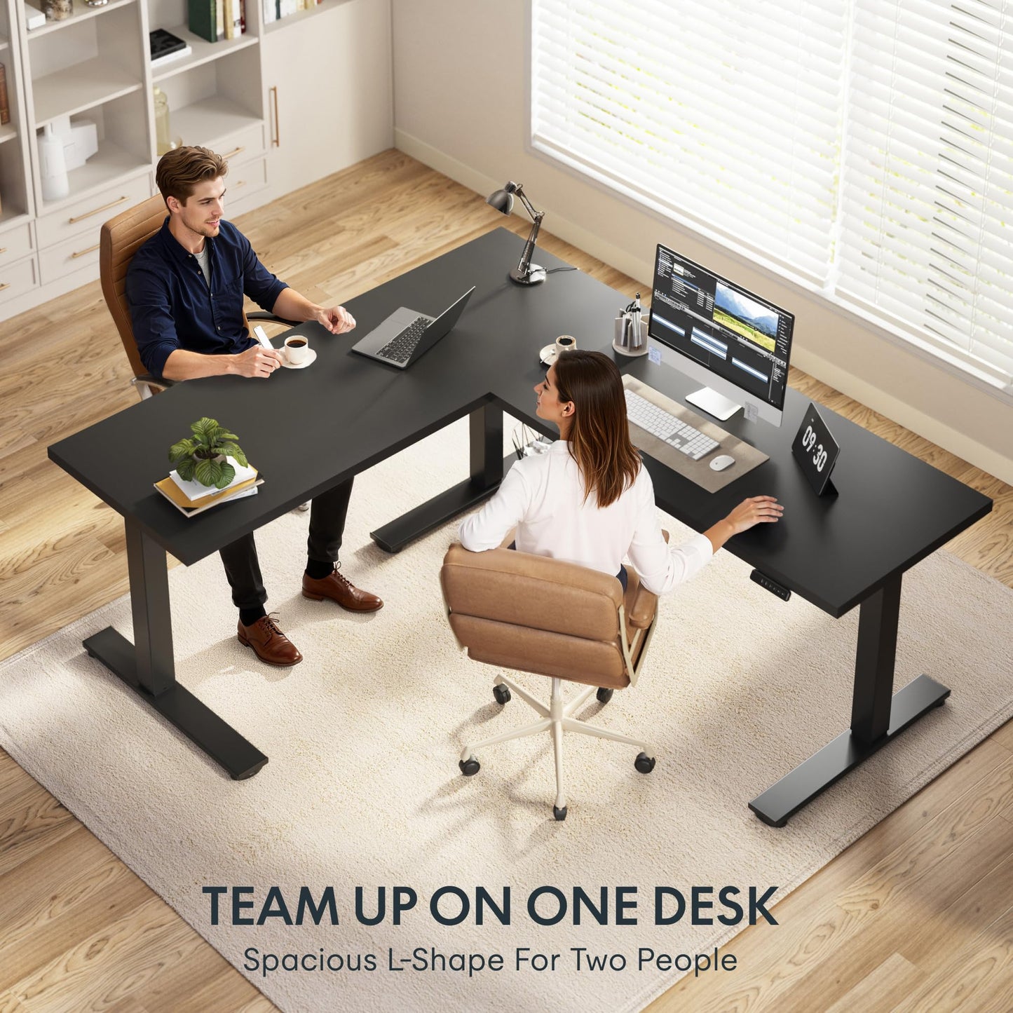 FLEXISPOT L Shaped Standing Desk, 71 x 63 Inch Electric Height Adjustable Corner Desk, Sit Stand Computer Workstation, Preset Controller, Home Office, Black Frame with Black Top