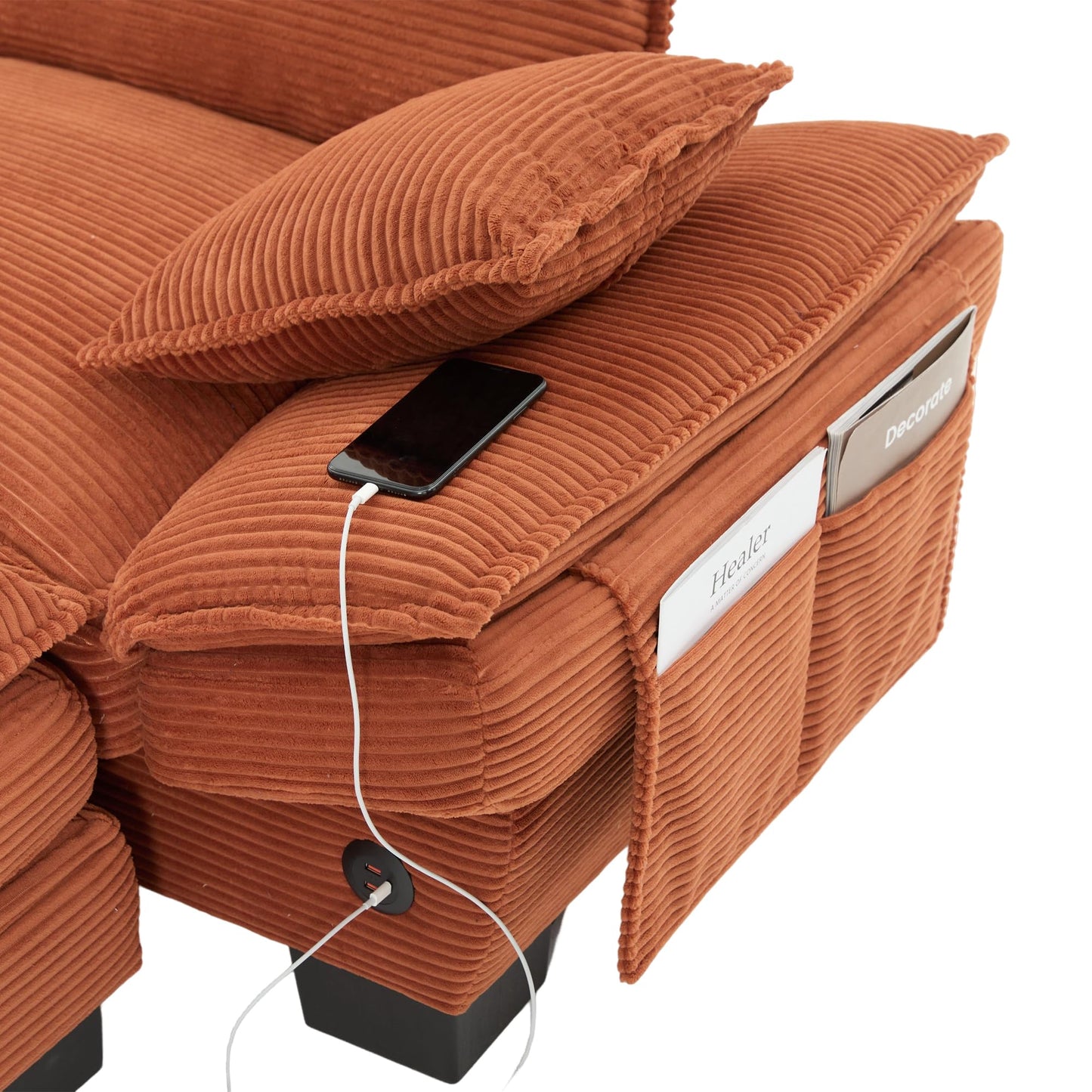 130" Oversized Modular Cloud Sectional Sofa Convertible U/L Shaped Couch Sets for Living Room - 6 Seater Corduroy Cloud Cushion Couches with Storage Ottomans and Pillow Armrest