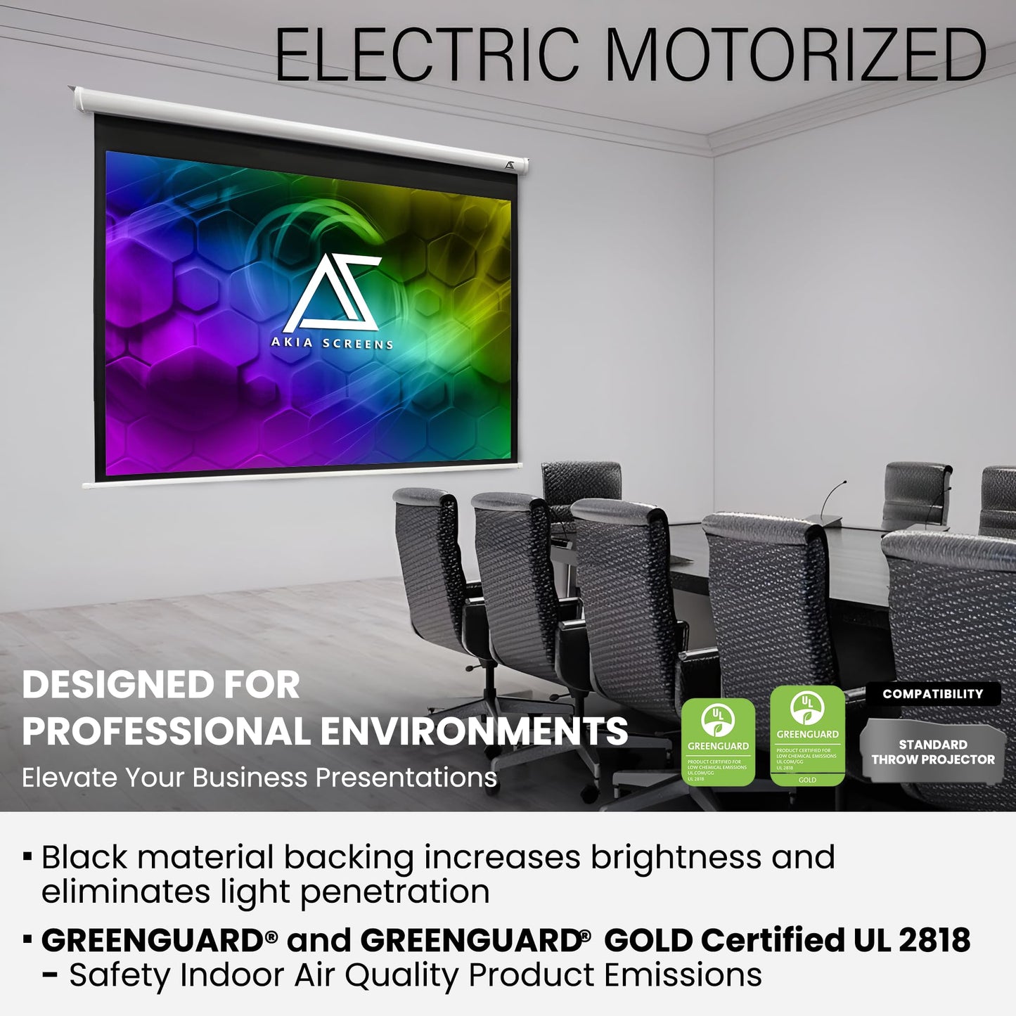 Akia Screens 104" Motorized Projector Screen 4:3 – Electric Drop Down with Remote, 8K/4K HD & 3D Ready, Ceiling or Wall Mount – AK-MOTORIZE104VW