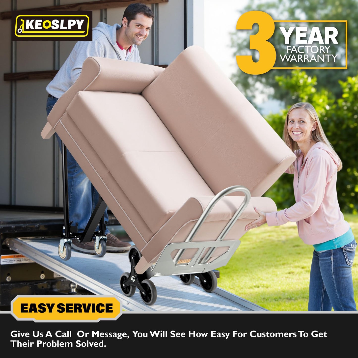 Keoslpy Upgrade 3 in 1 Industrial Convertible Aluminum Hand Truck Dolly Cart, 1000 LBS Capacity, Heavy Duty Stair Climbing Utility Trolley Platform Cart with Wheels for Transport & Moving