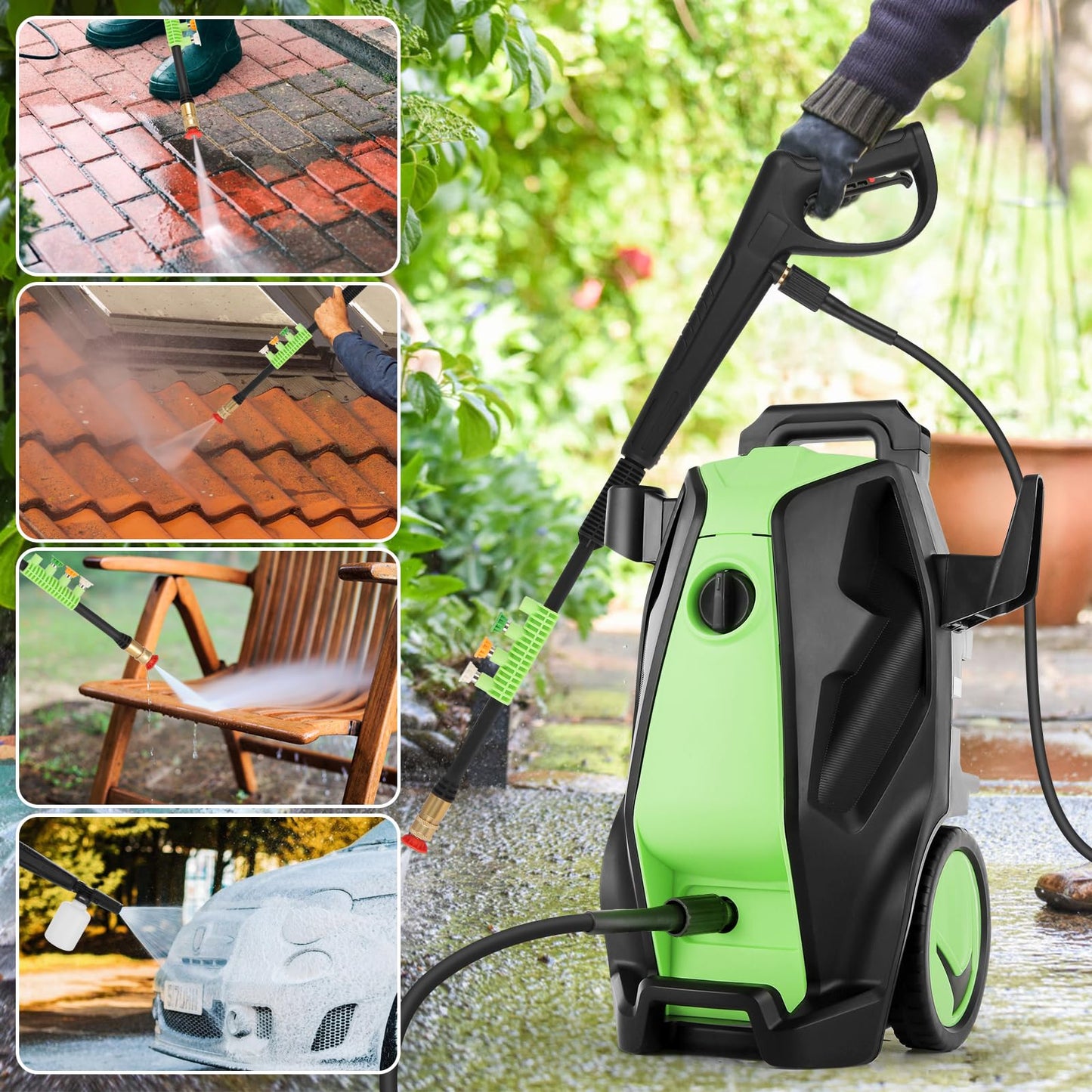 Imdot 5000PSI 4.0GPM Heavy Duty Electric Pressure Washer with 33 FT Extension Hose, 4 QC Nozzles and 500ml Foam Cannon for Cars/Fences/Driveways/Patios/Home Cleaning, Green