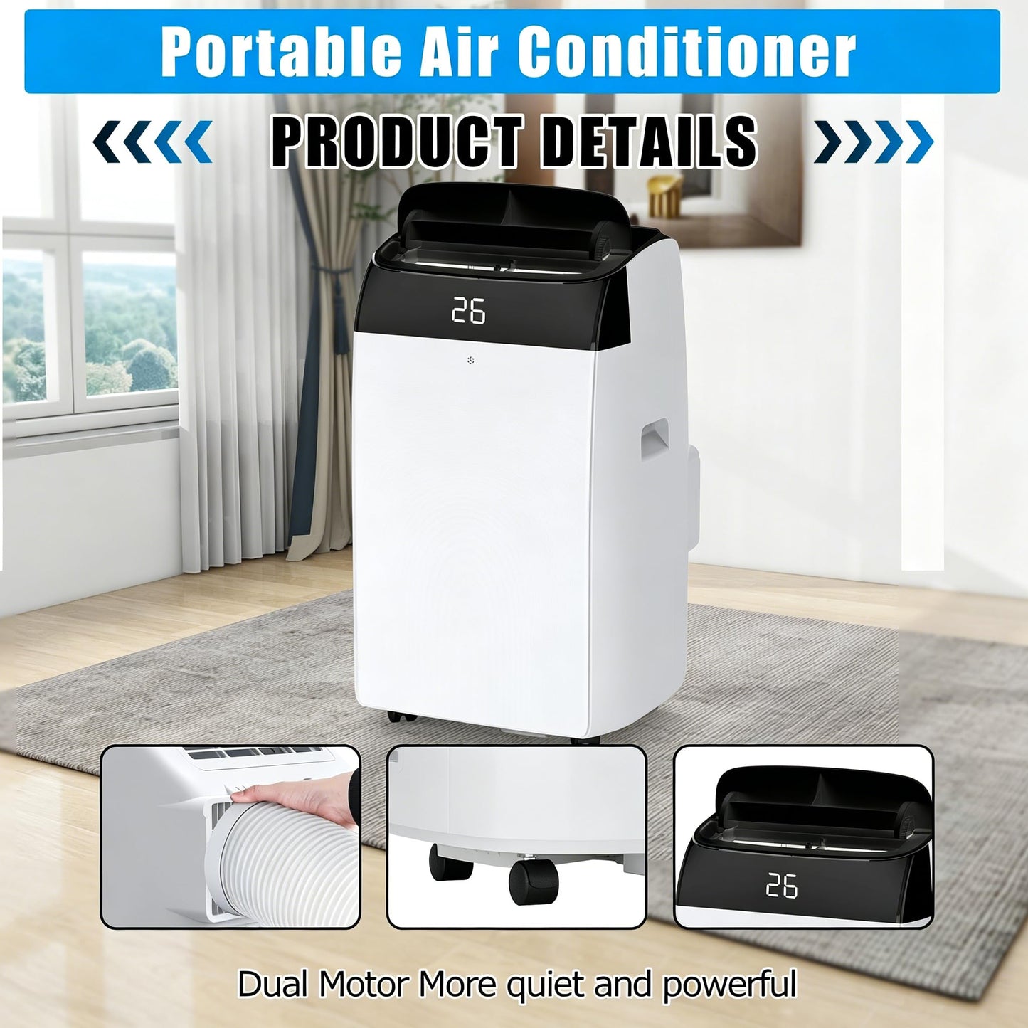 GarveeHome Portable Air Conditioner 12000 BTU, 3-in-1 AC Unit with Cool, Fan, Dehumidifier for Rooms Up to 550 Sq.ft, Ultra Quiet 48dB Portable AC with Window Kit, Remote, 24H Timer, Self-Evaporation