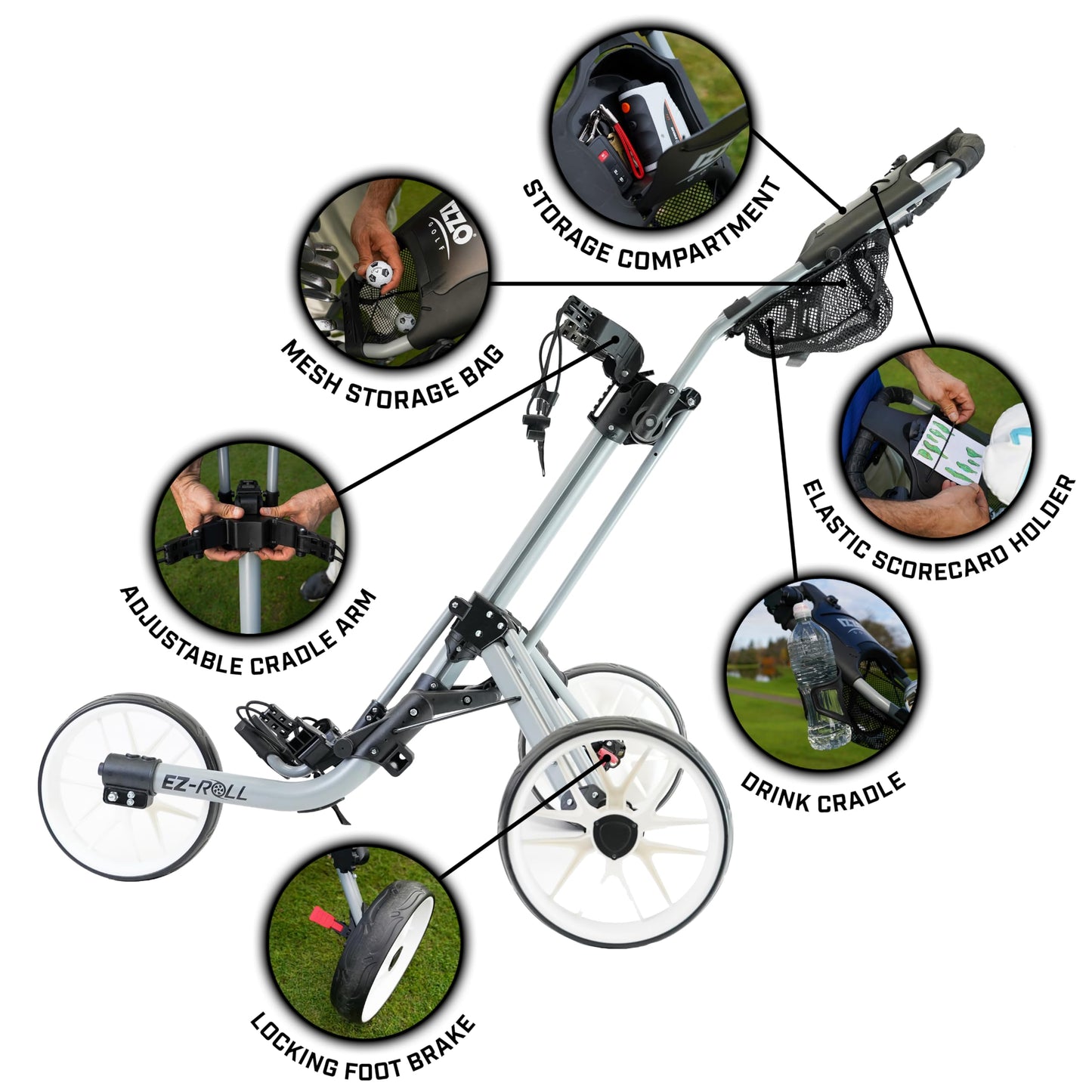 Izzo Golf EZ-Roll 3 Wheel Push Cart - Golf 3 Wheel Push cart